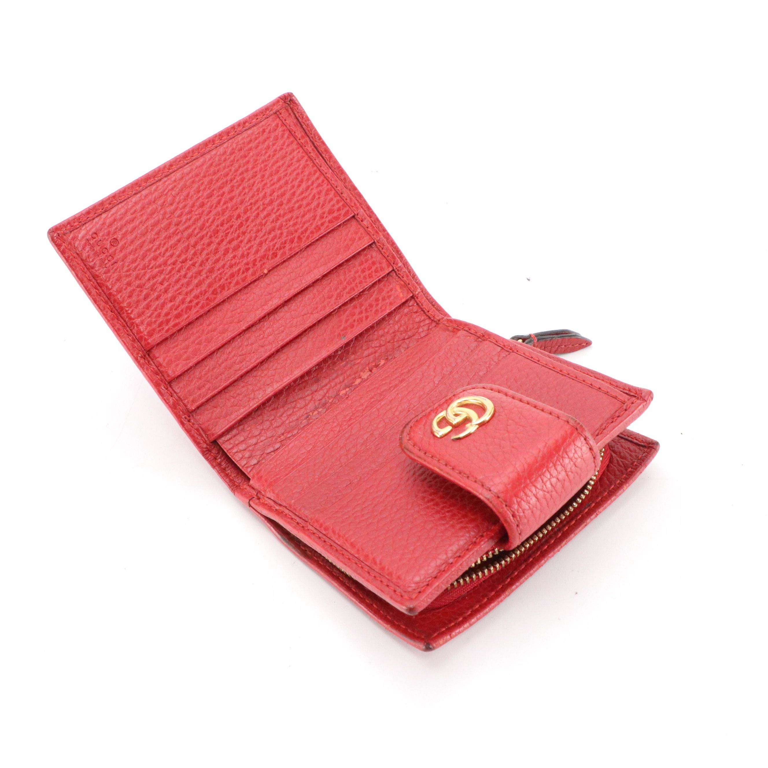 Gucci GG Marmont Compact Wallet in Red Grained Calfskin Leather