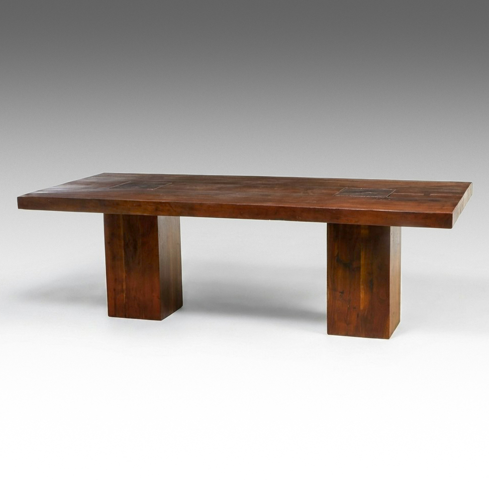 Rustic Inset Plank Trestle Dining Table with Butterfly Joints, 21st Century