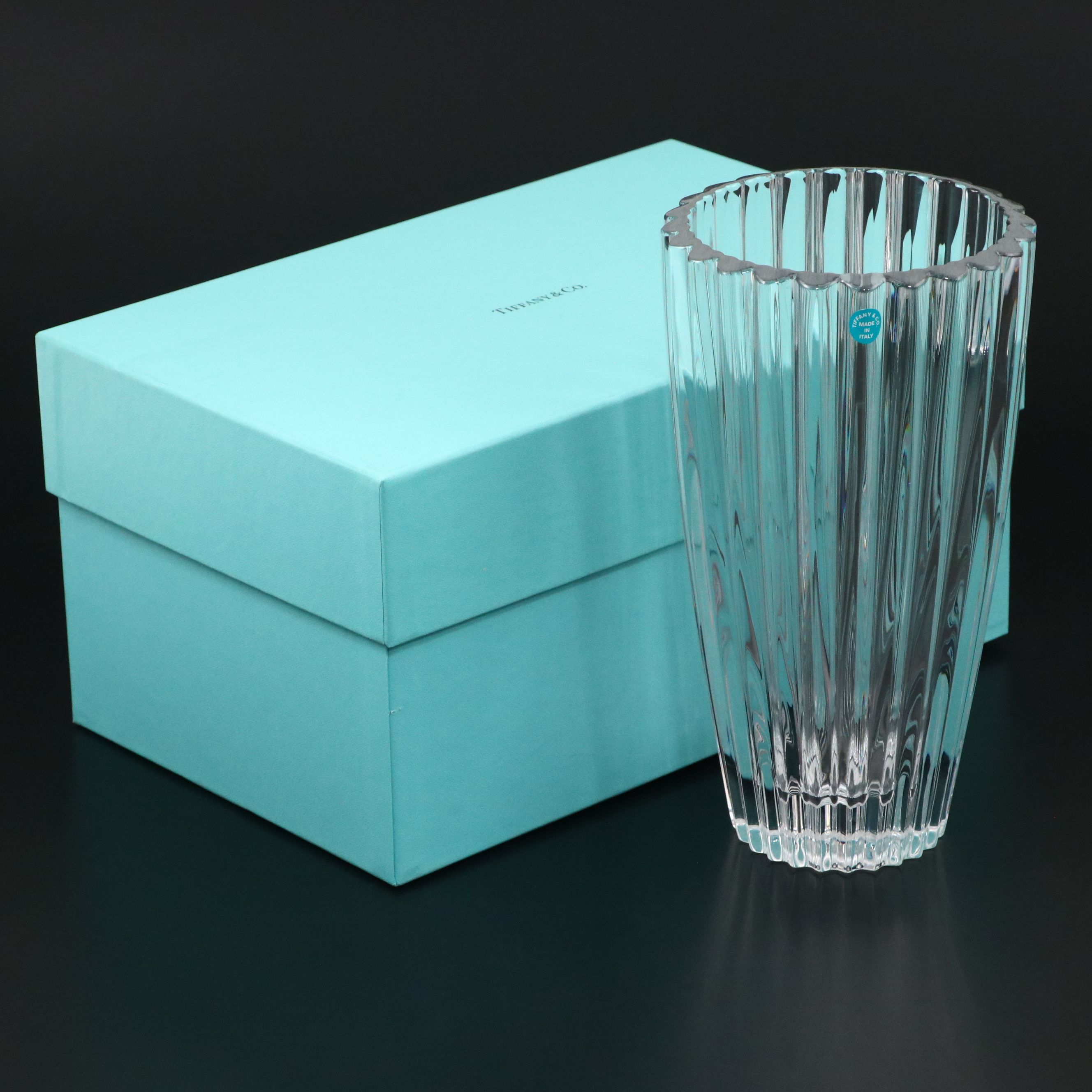 Tiffany & Co. Italian Vertical Cut Crystal Flower Vase, 1990s
