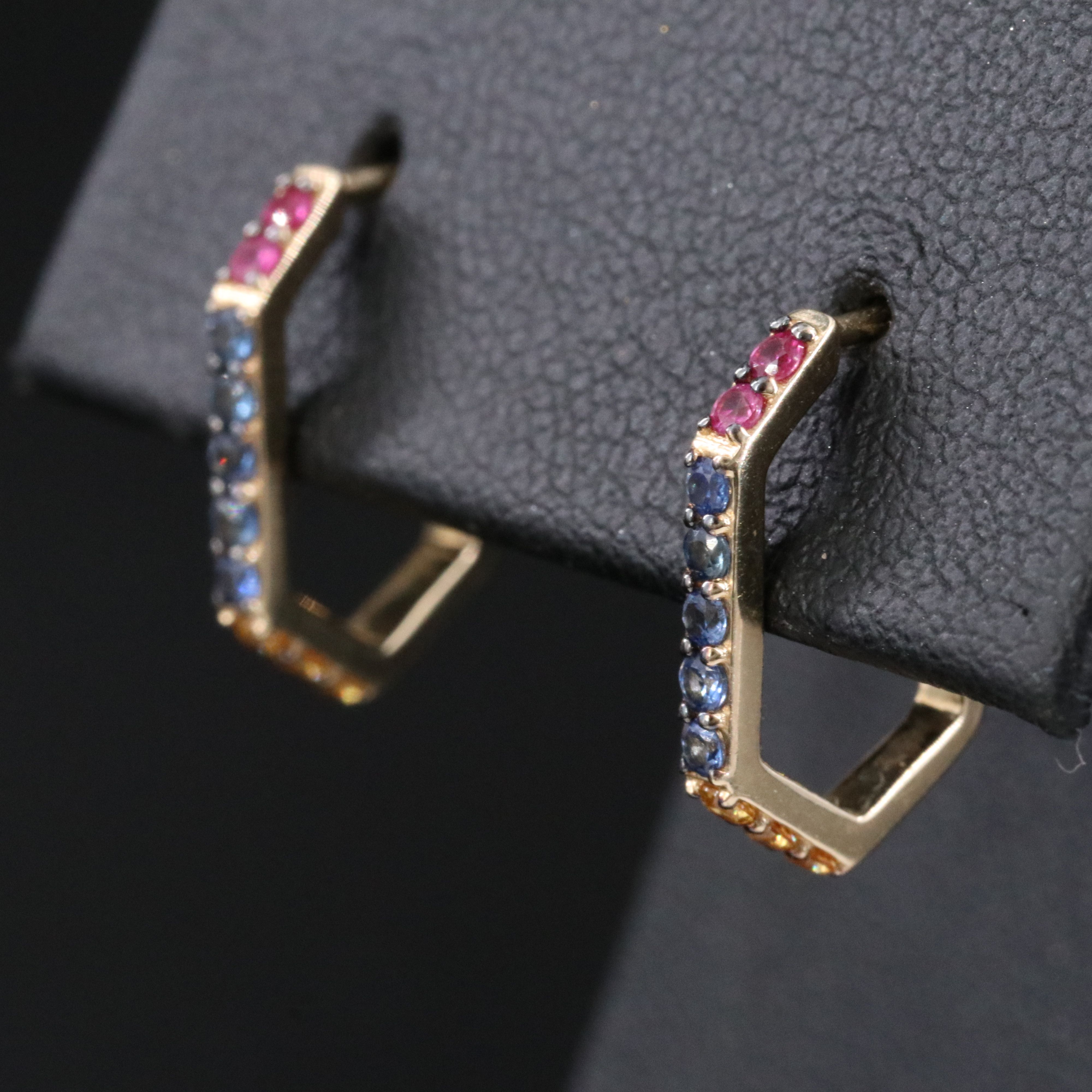 EFFY 14K Sapphire and Ruby J-Hoop Earrings