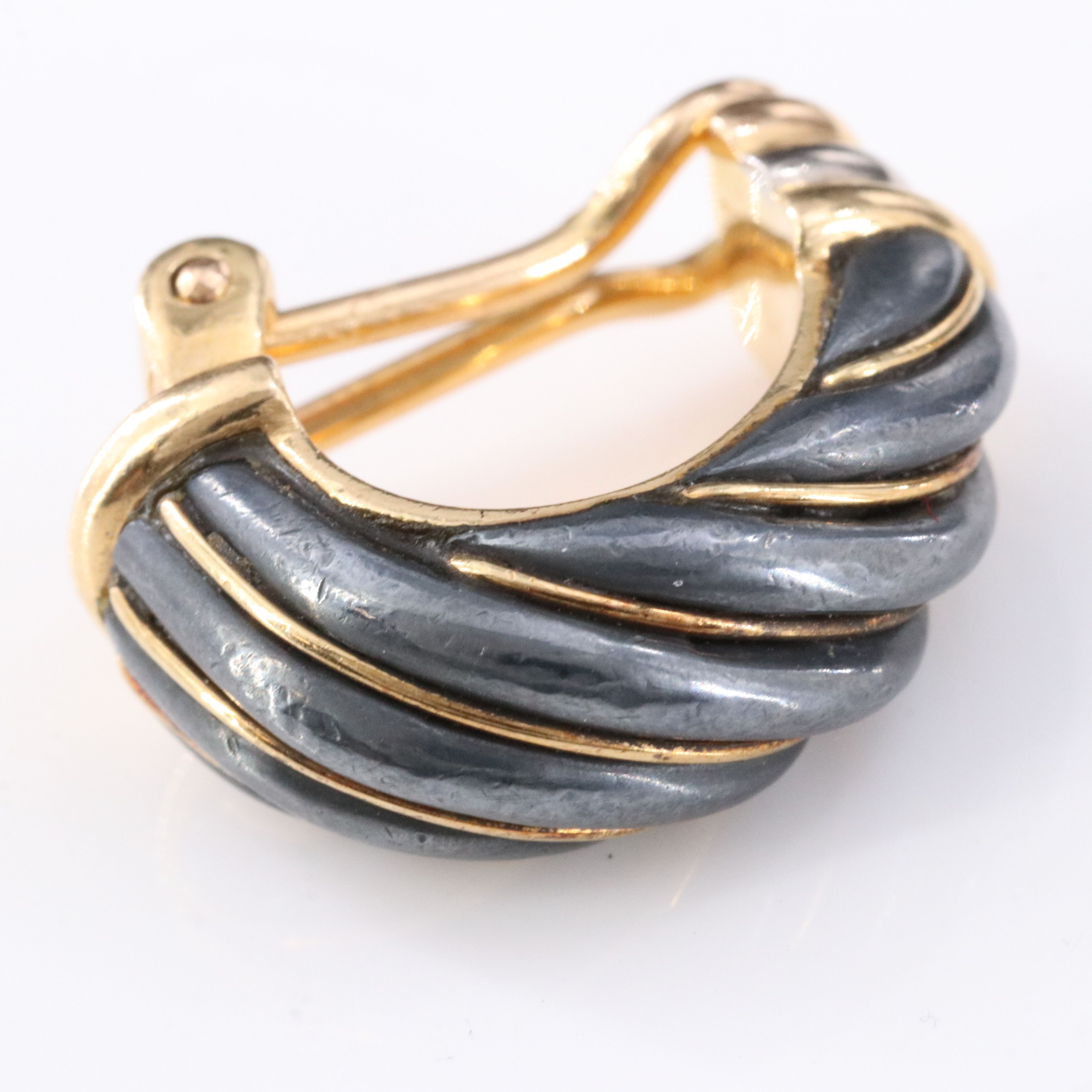 Cartier Trinity 18K and Darkened Silver Fluted Clip Earrings
