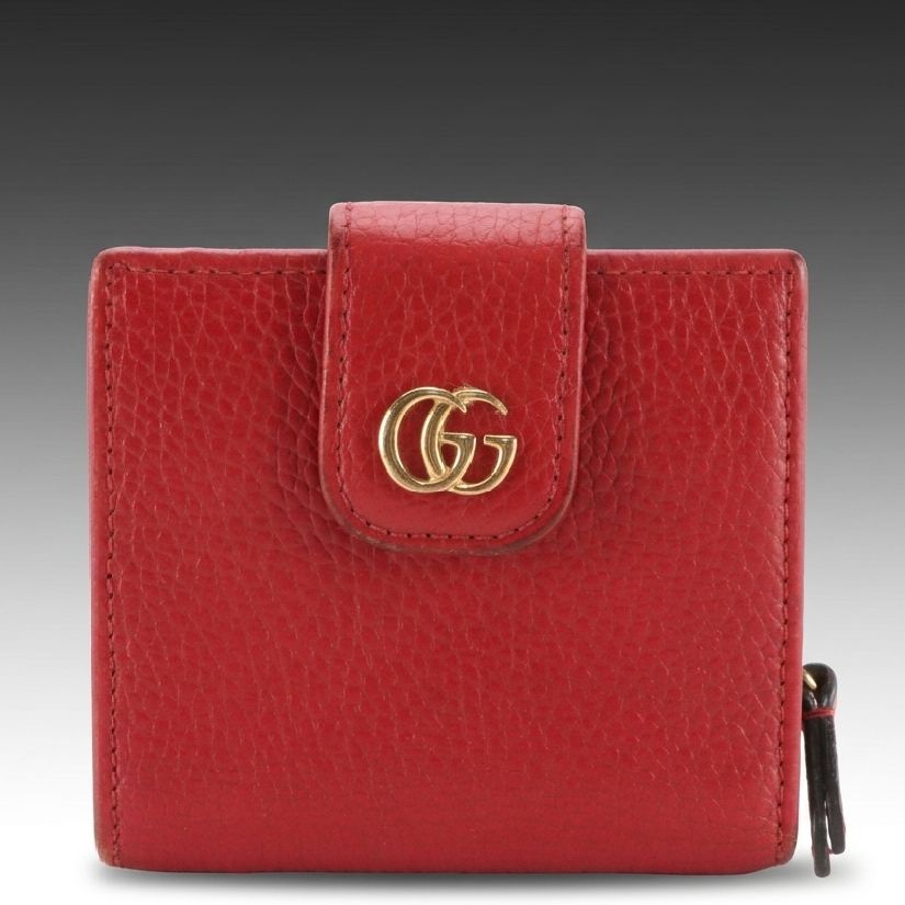 Gucci GG Marmont Compact Wallet in Red Grained Calfskin Leather