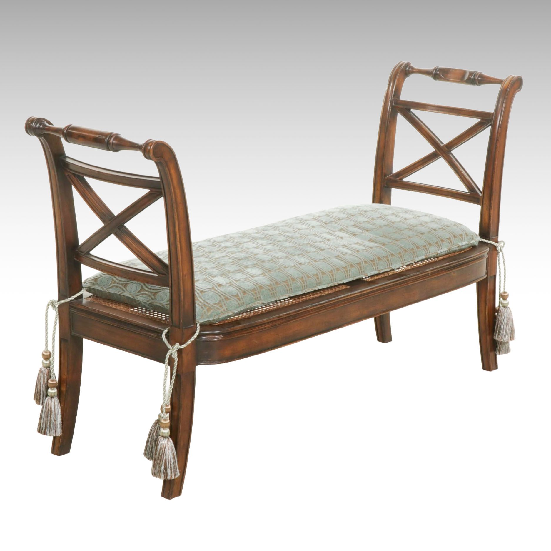 English Regency Style Mahogany Bench with Woven Cane Seat