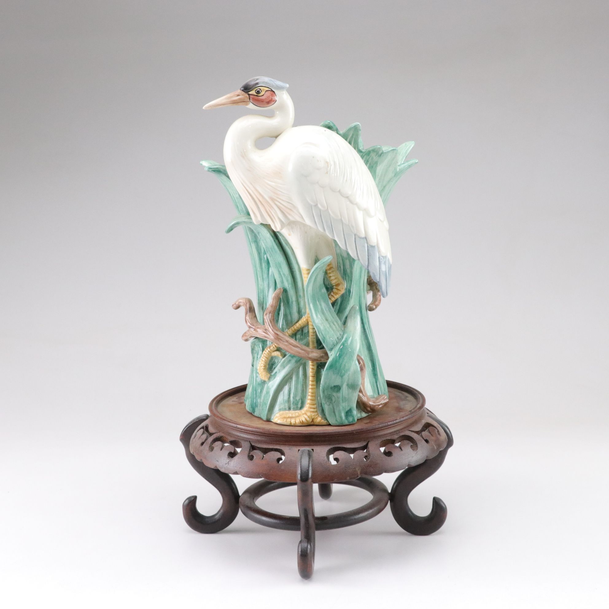 Fitz & Floyd Marsh Egrets Ceramic Vase with Wooden Base
