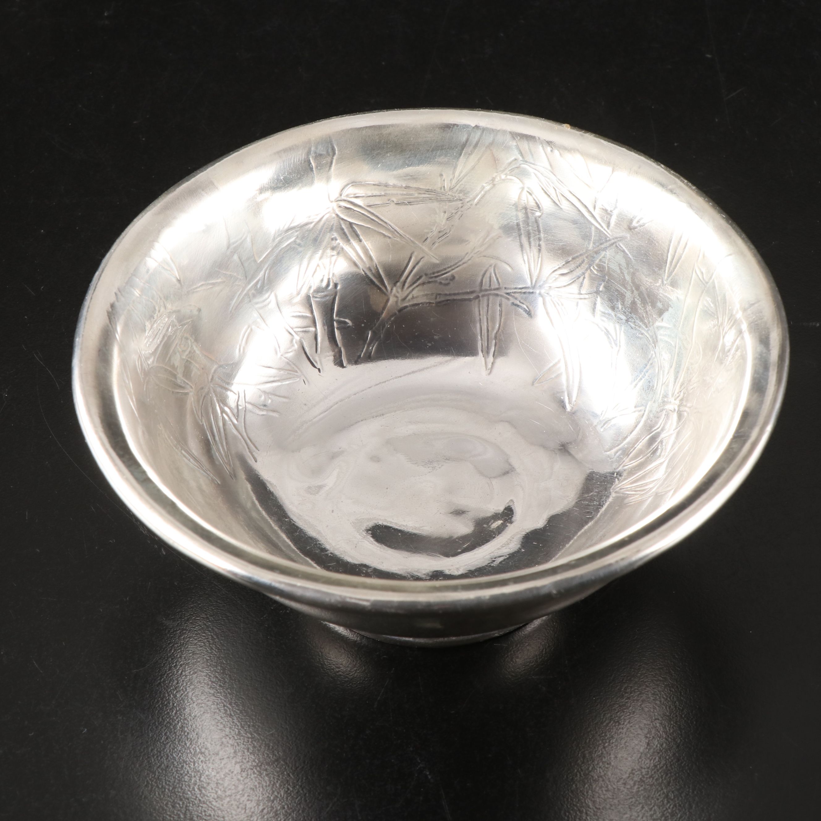 Chinese Sterling Footed Bowls with Bamboo and Other Engraved Designs