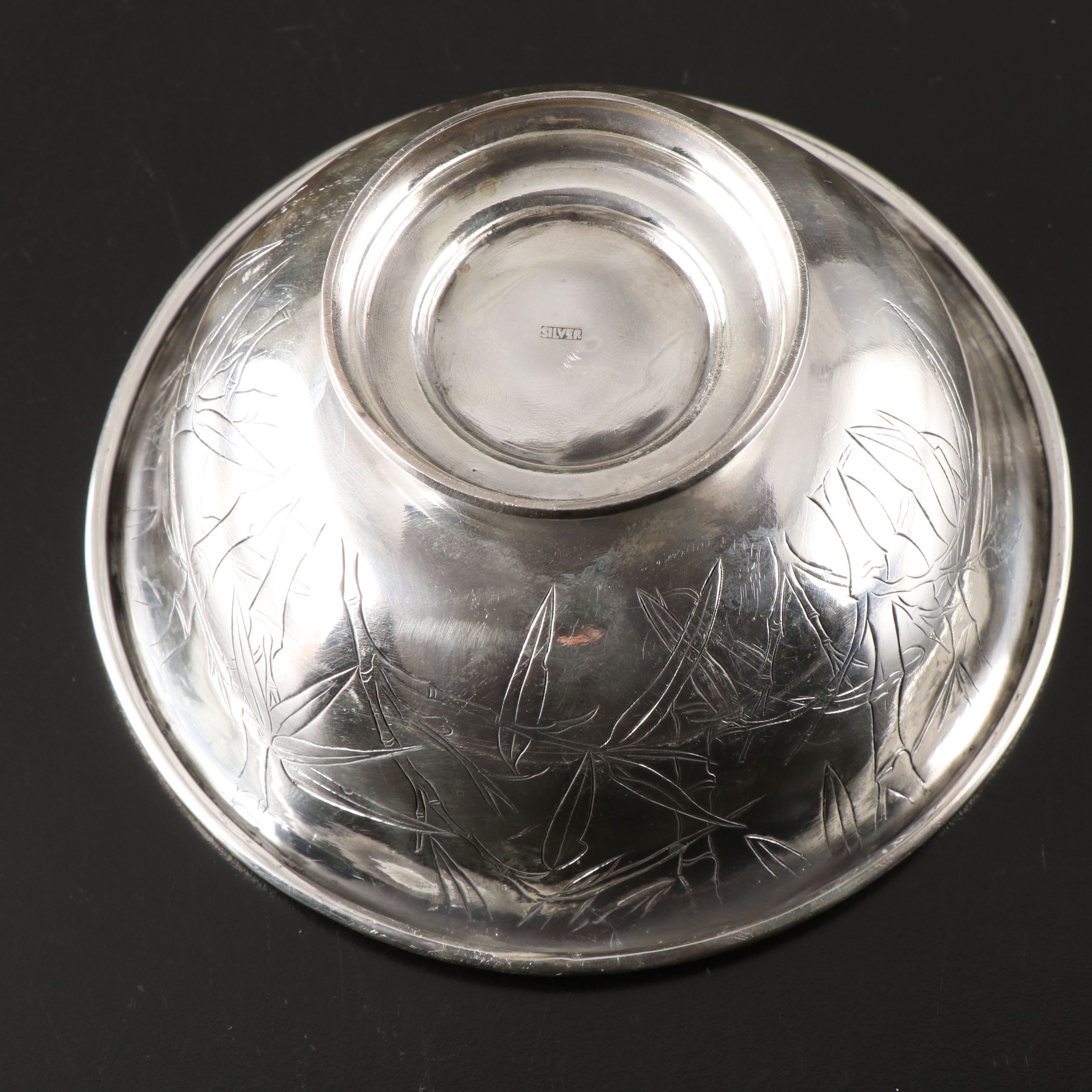 Chinese Sterling Footed Bowls with Bamboo and Other Engraved Designs