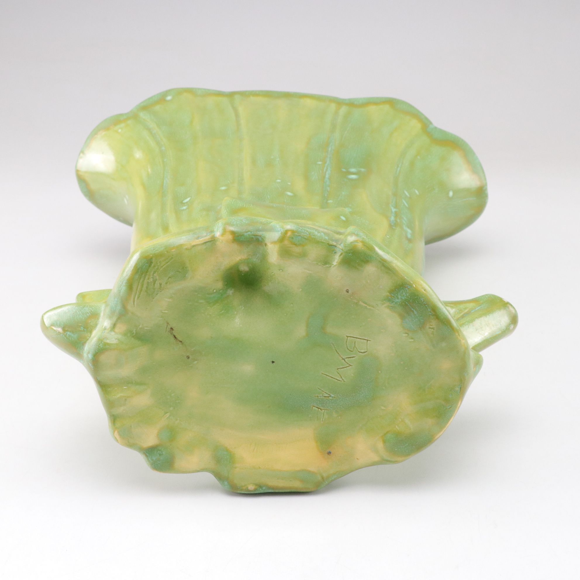 Green Ceramic Hobbyist Fan Vase, Mid to Late 20th Century