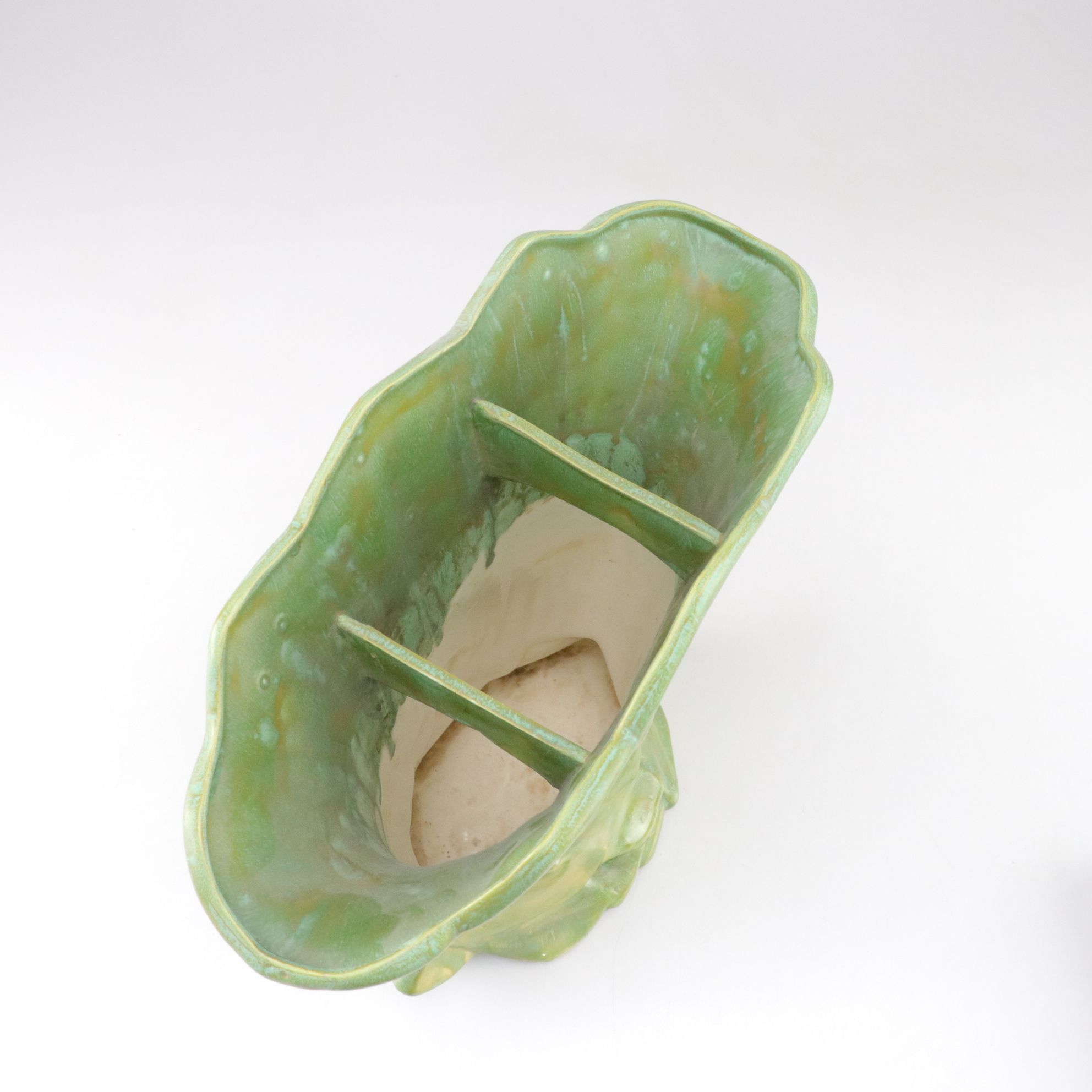 Green Ceramic Hobbyist Fan Vase, Mid to Late 20th Century