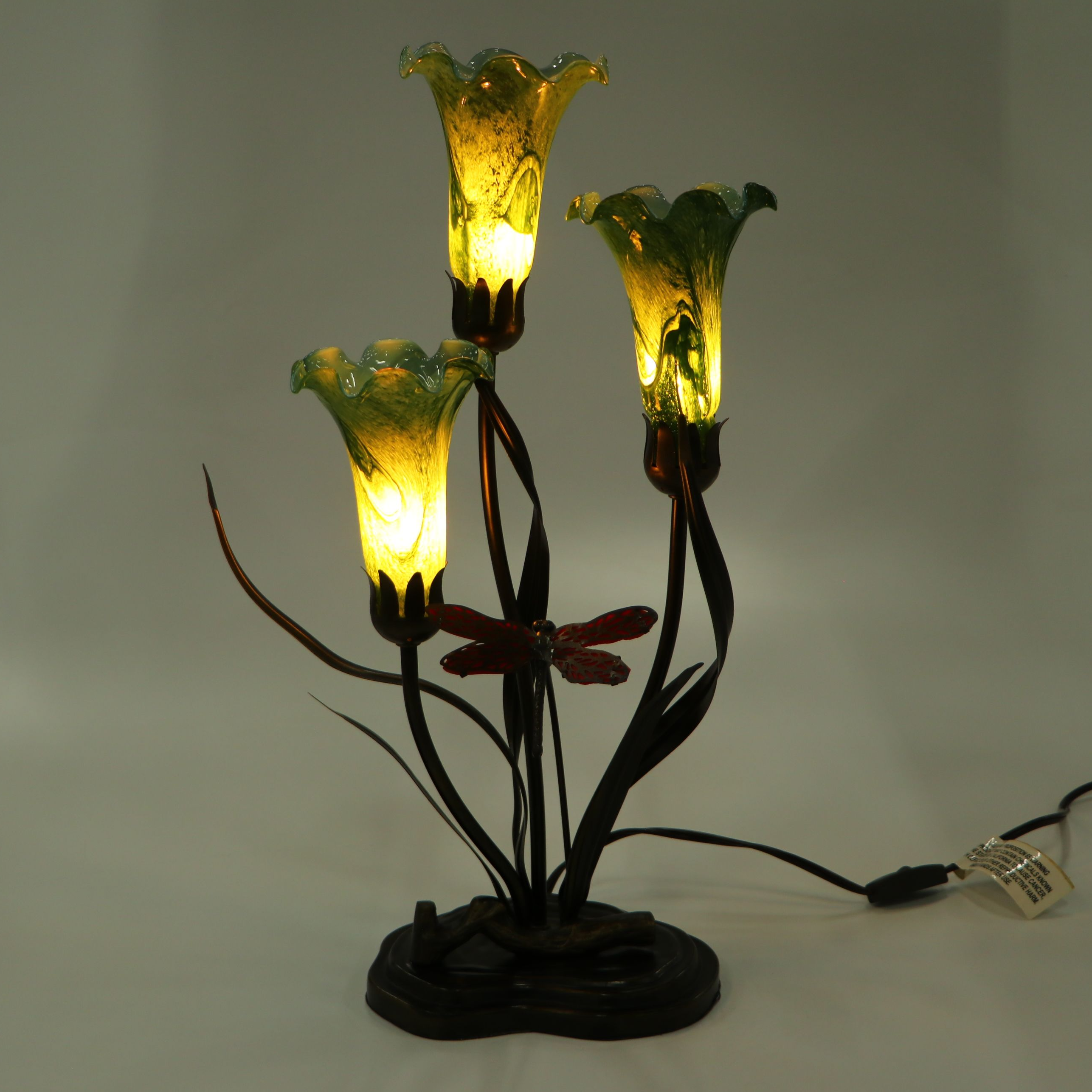 Art Nouveau Style Dragonfly and Lilies Accent Lamp, 21st Century
