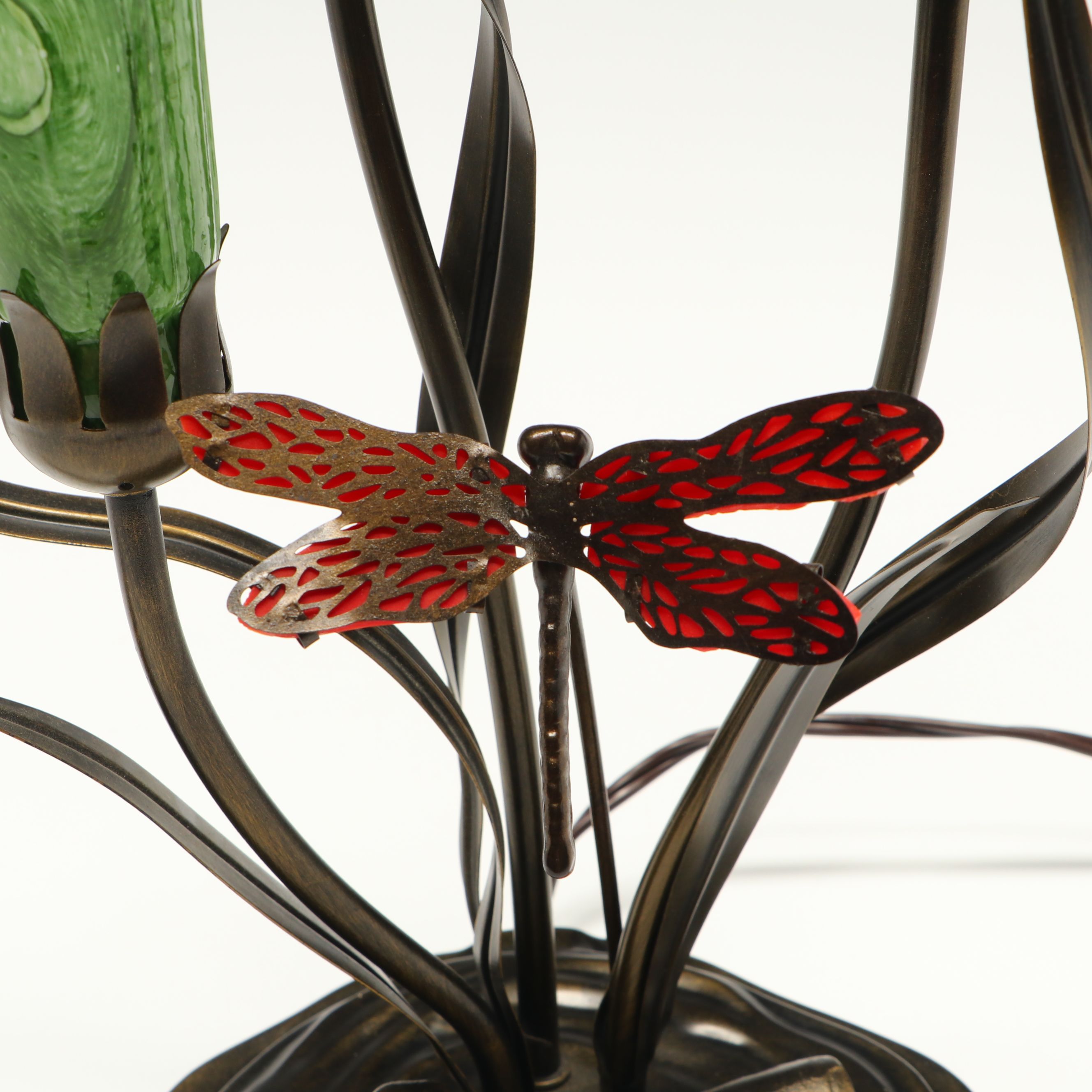Art Nouveau Style Dragonfly and Lilies Accent Lamp, 21st Century