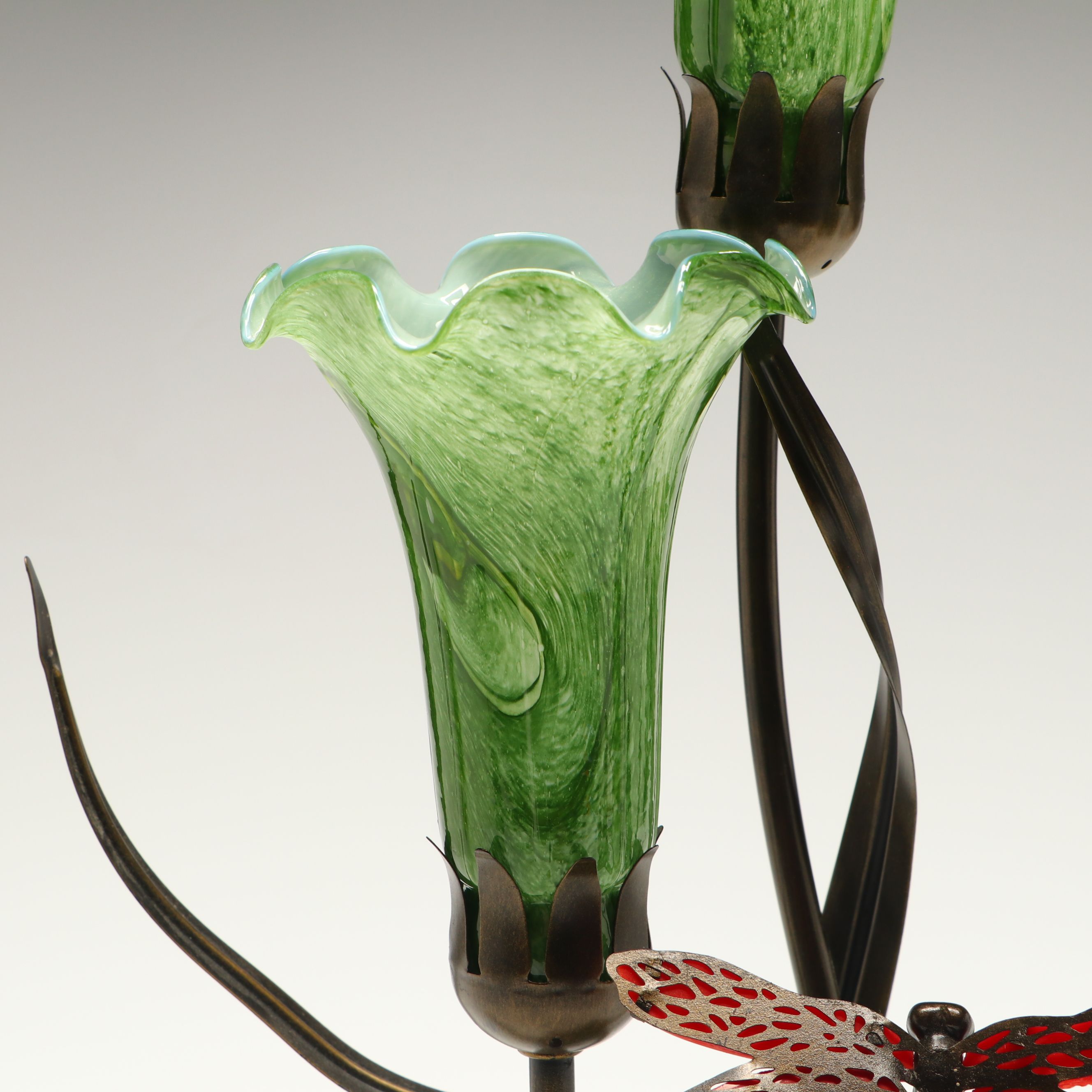 Art Nouveau Style Dragonfly and Lilies Accent Lamp, 21st Century