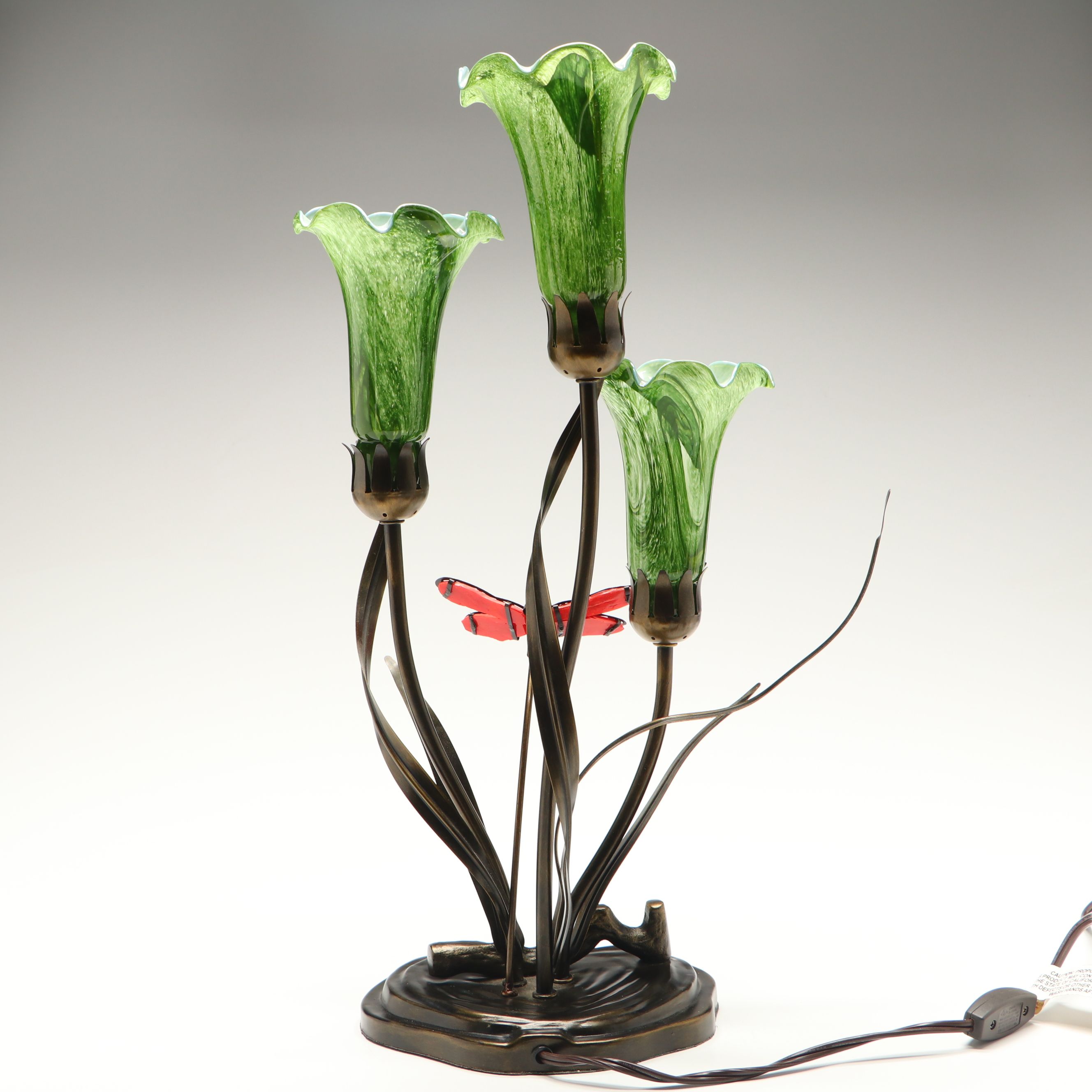Art Nouveau Style Dragonfly and Lilies Accent Lamp, 21st Century