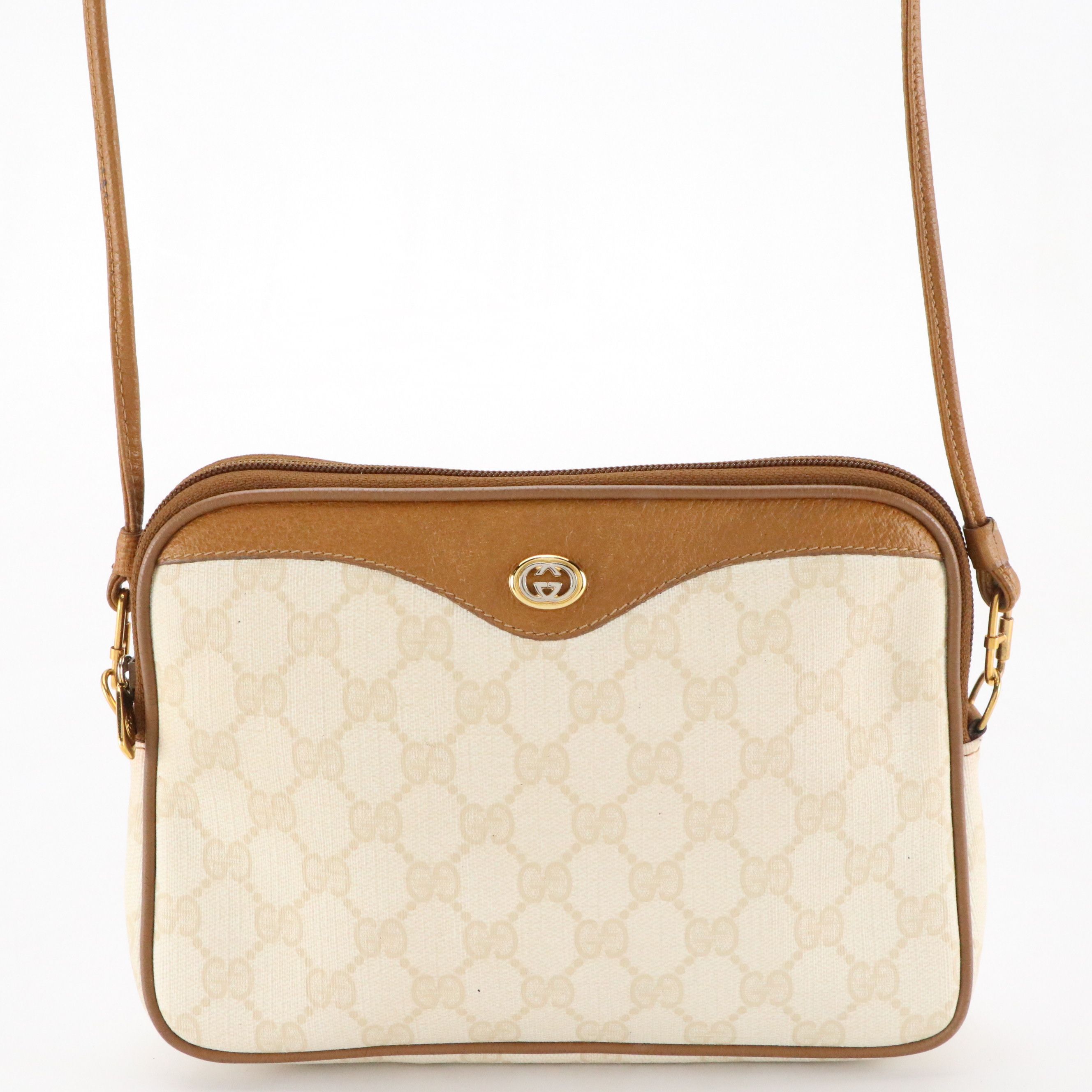Gucci Accessory Collection GG Supreme Canvas and Cinghiale Leather Crossbody Bag