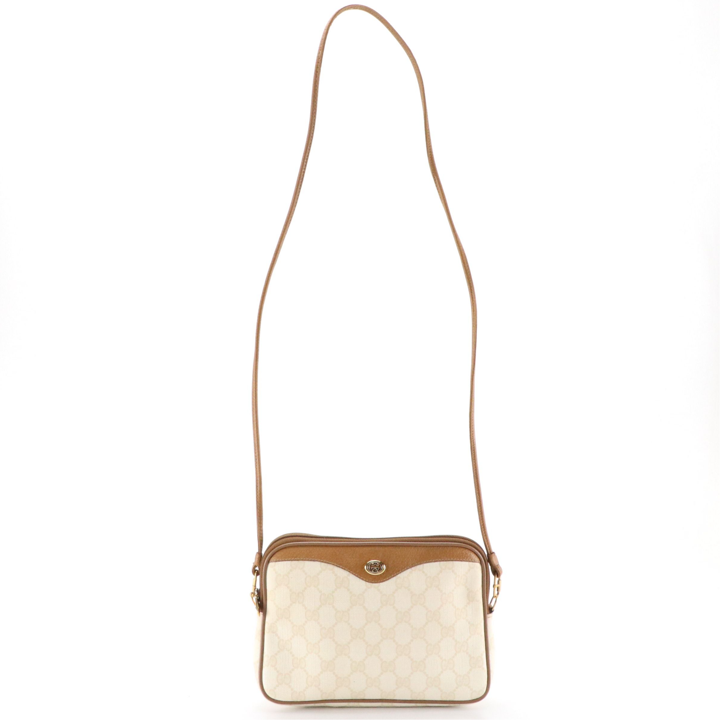 Gucci Accessory Collection GG Supreme Canvas and Cinghiale Leather Crossbody Bag