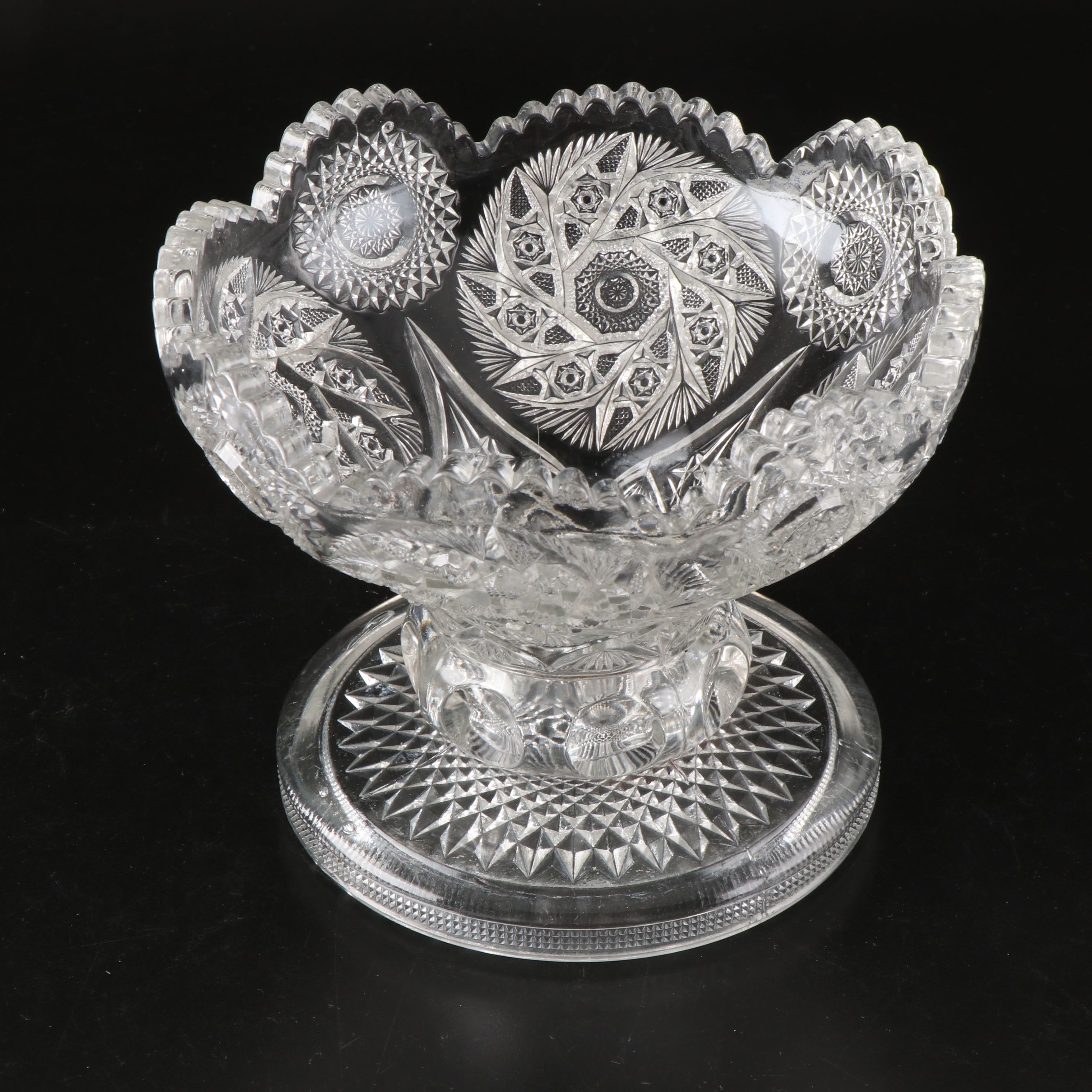 Pressed Glass Punch Bowl Pedestal with Glasses, Early 20th Century