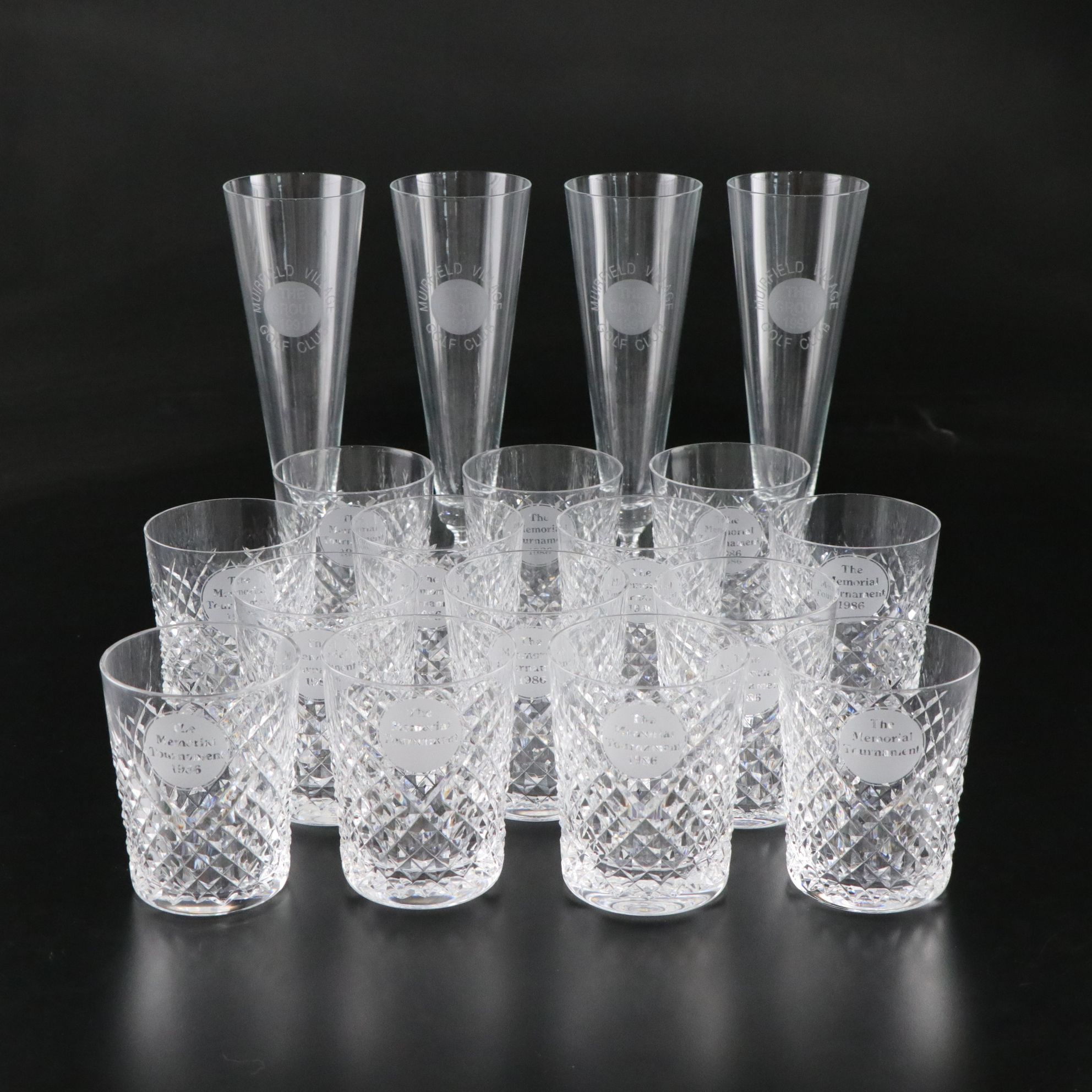 Waterford "Memorial Tournament" Crystal Cocktail Tumblers and Other Glasses