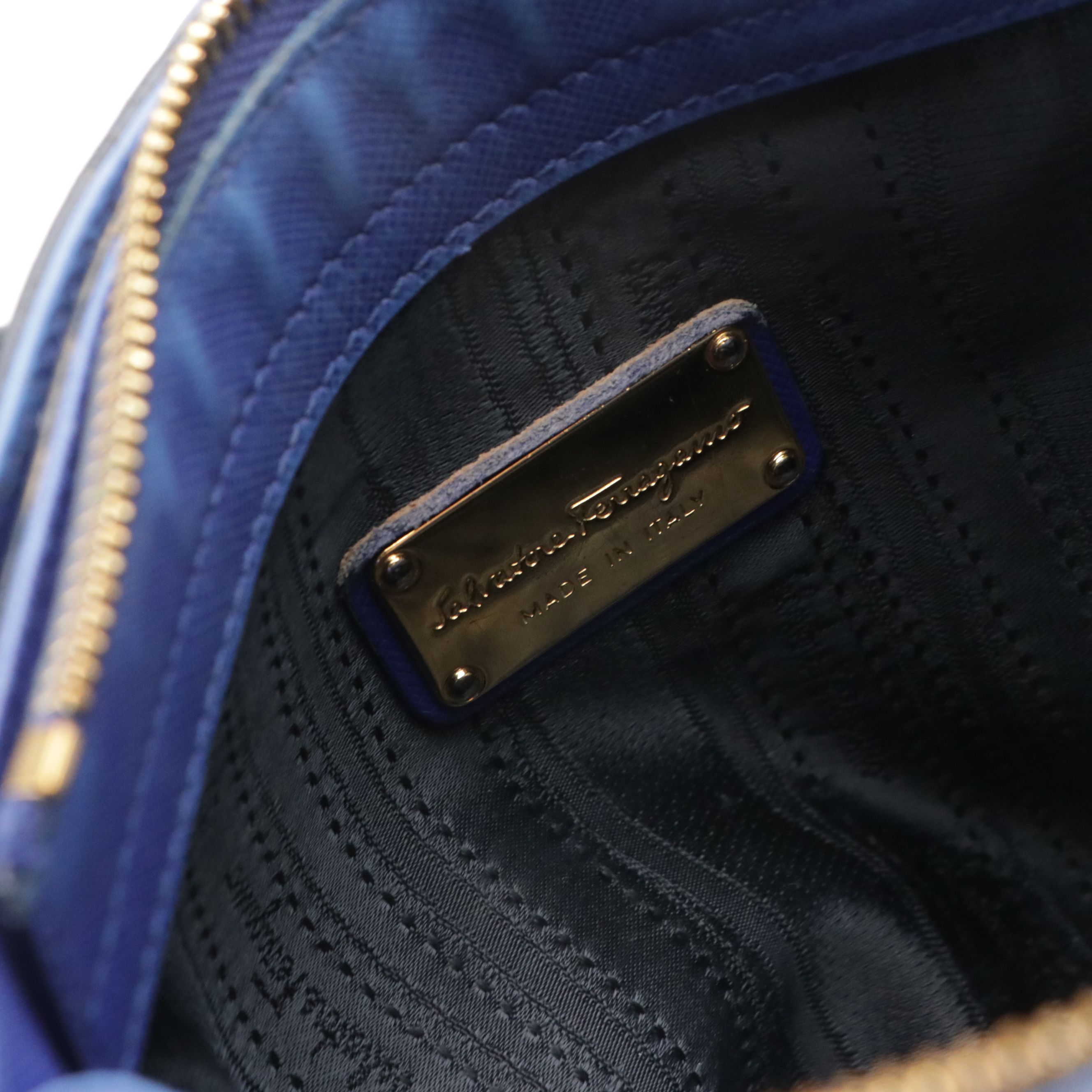 Salvatore Ferragamo Blue Saffiano Leather 2-Way Bag with Gancini Horsebit Detail