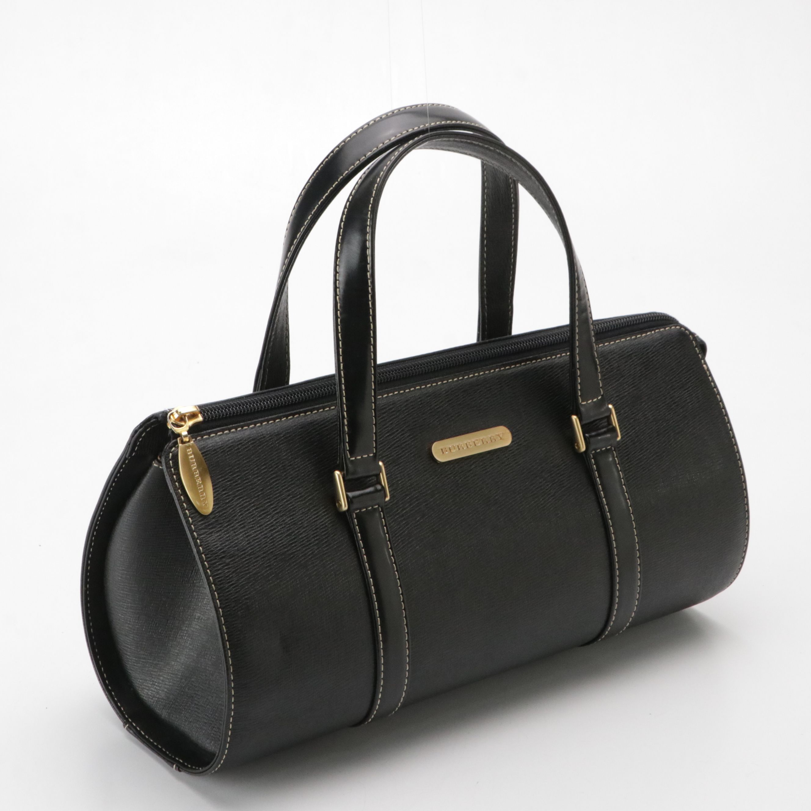 Burberry Barrel Handbag in Black Textured Leather