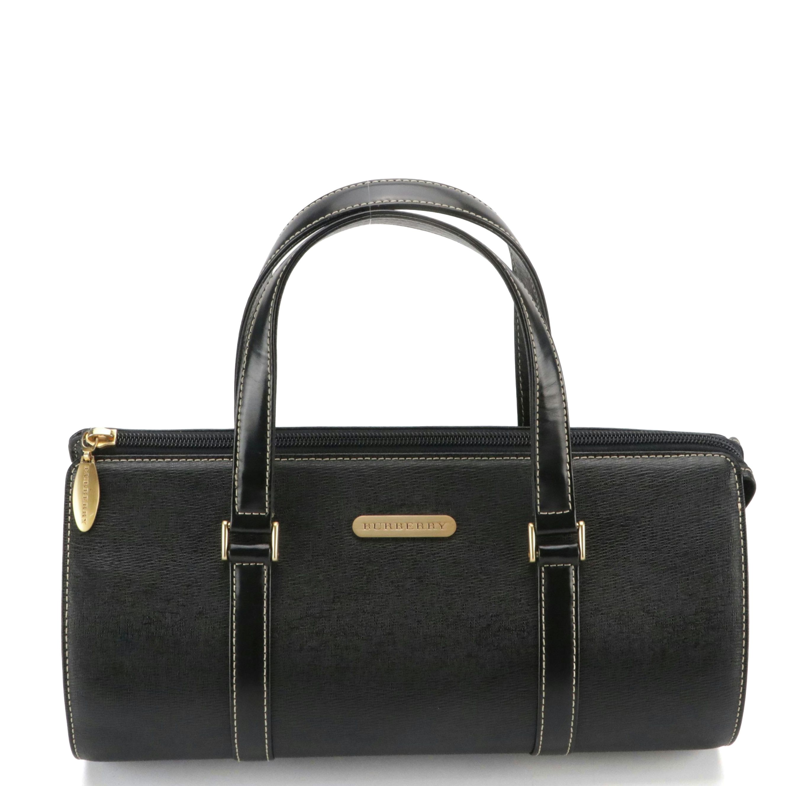 Burberry Barrel Handbag in Black Textured Leather