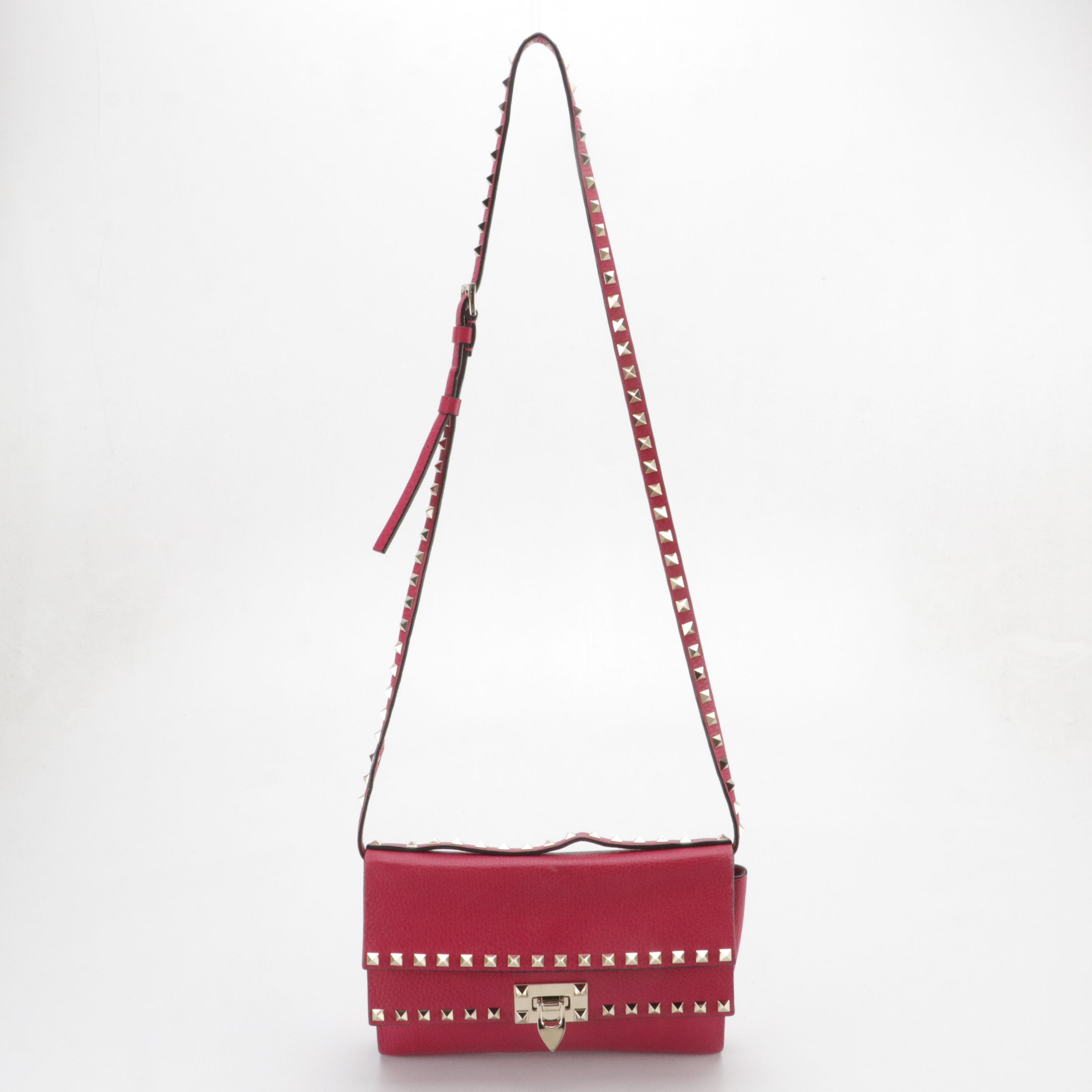 Valentino Double Flap Two-Way Crossbody Bag in Rockstud Pink Grained Leather