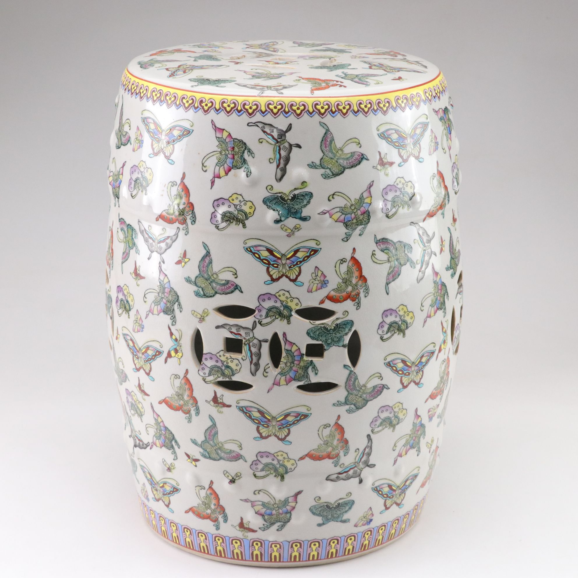 Chinese Pierced Ceramic Garden Stool with Butterfly Motif