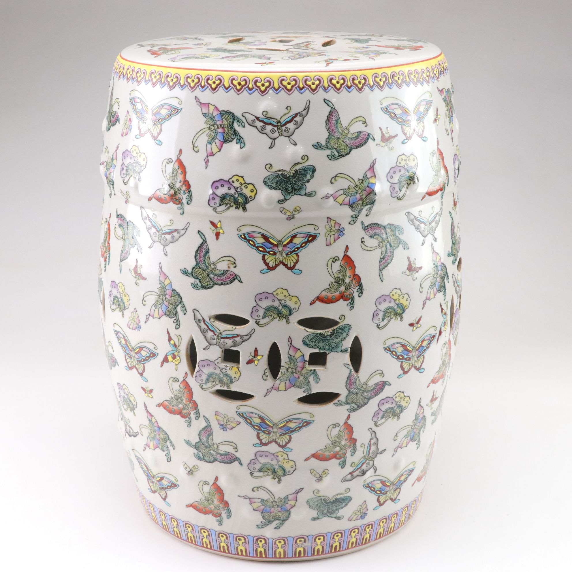 Chinese Pierced Ceramic Garden Stool with Butterfly Motif