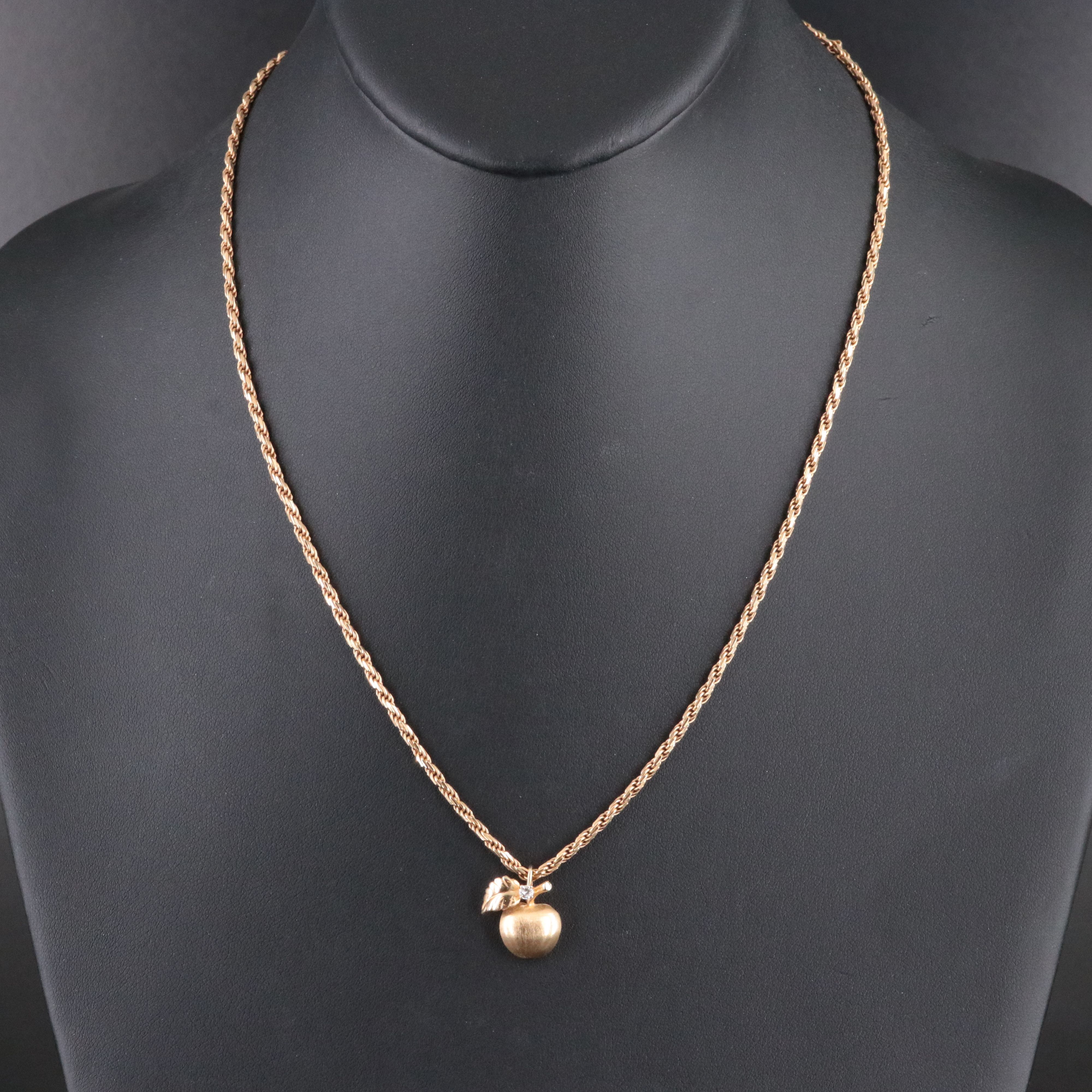 14K 0.04 CT Diamond Apple Pendant Necklace