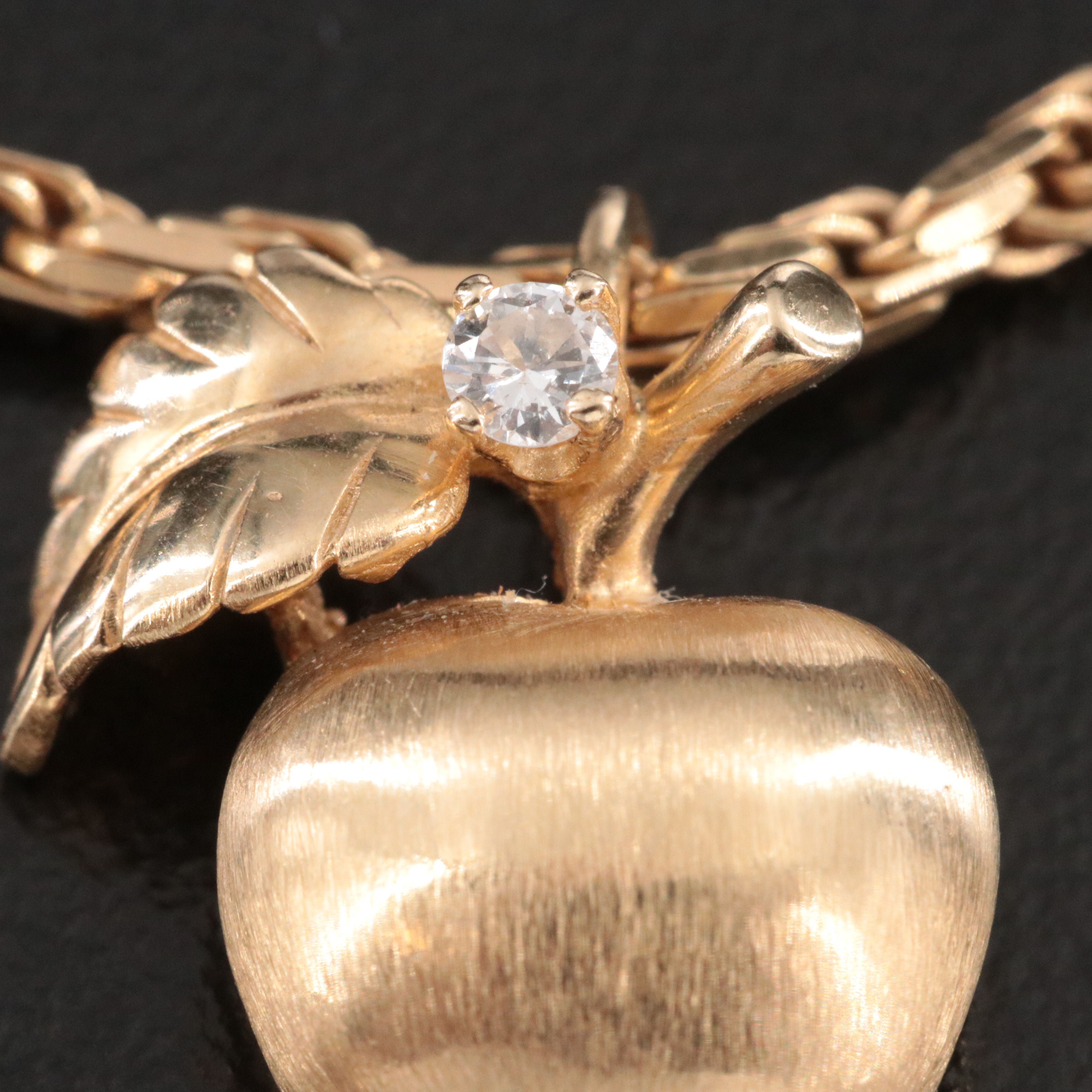 14K 0.04 CT Diamond Apple Pendant Necklace