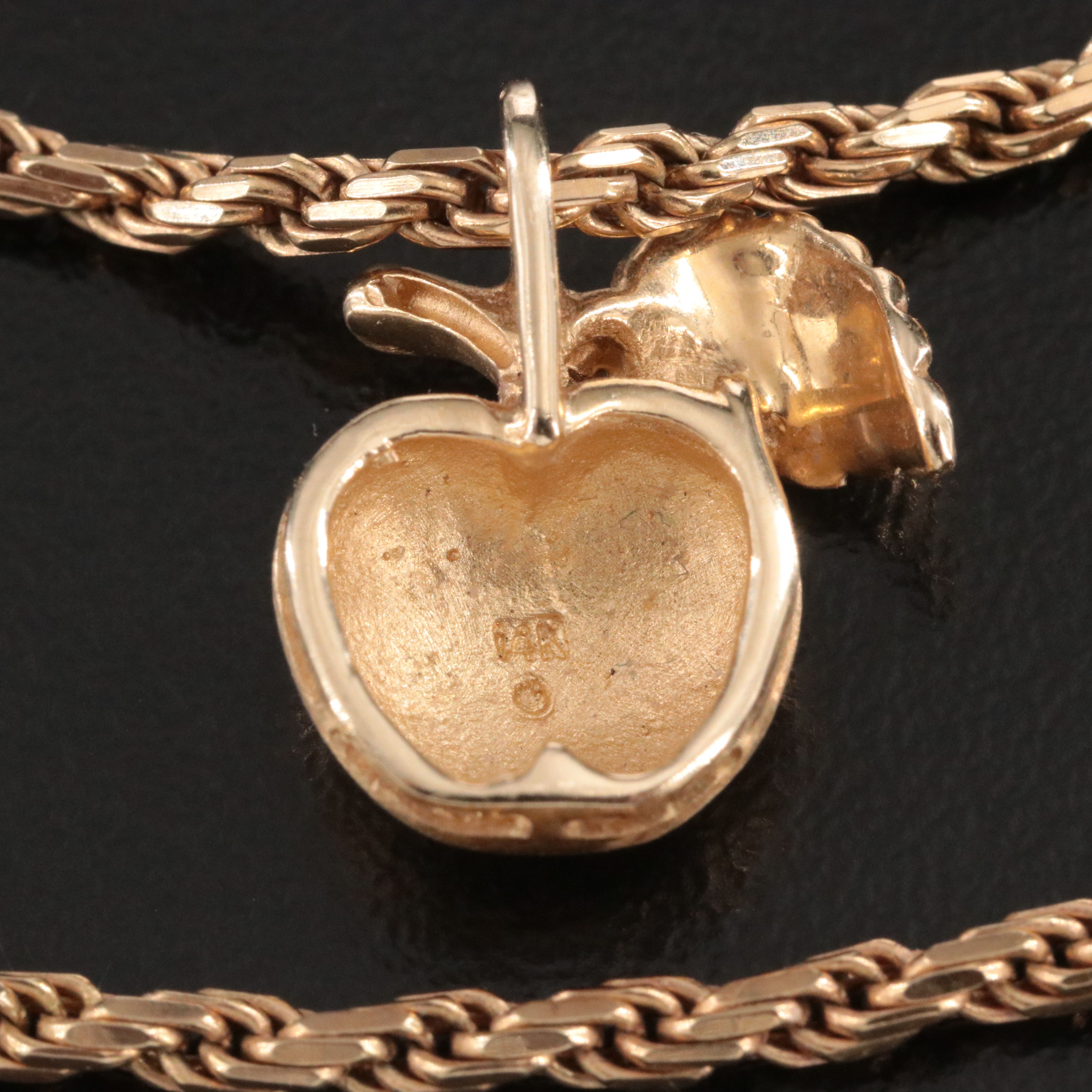 14K 0.04 CT Diamond Apple Pendant Necklace