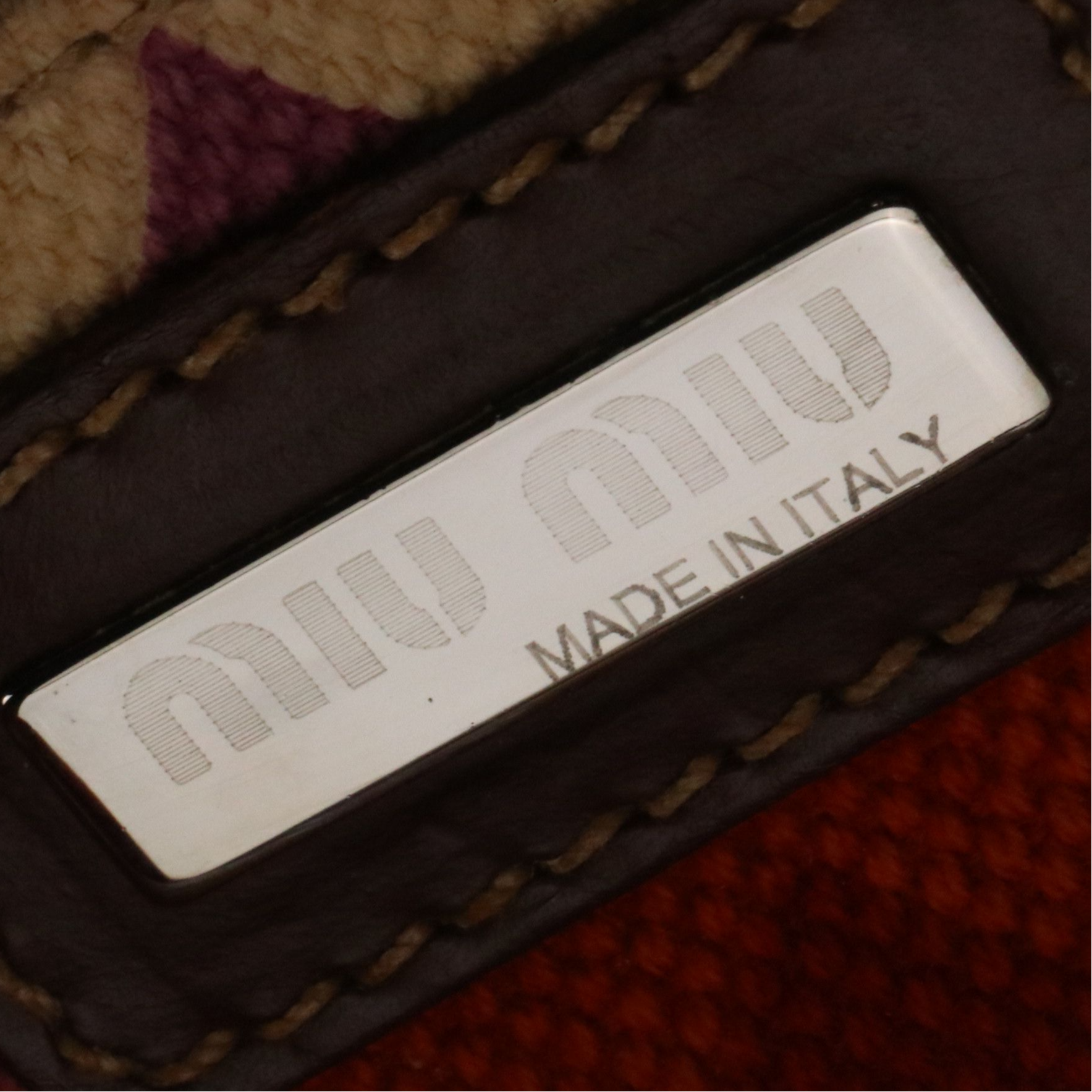 Miu Miu Printed Canvas Shoulder Bag with Brown Calfskin Leather Trim