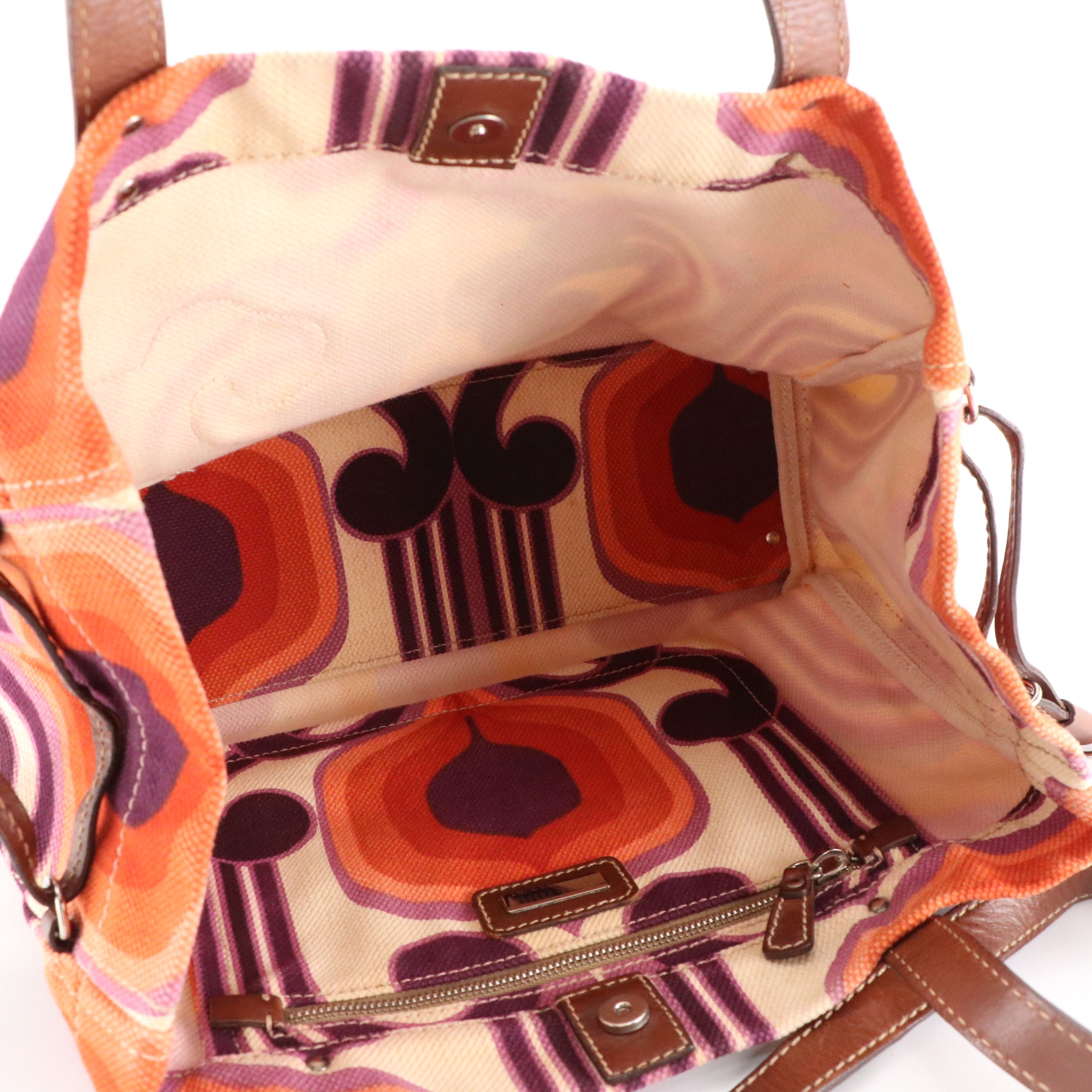 Miu Miu Printed Canvas Shoulder Bag with Brown Calfskin Leather Trim