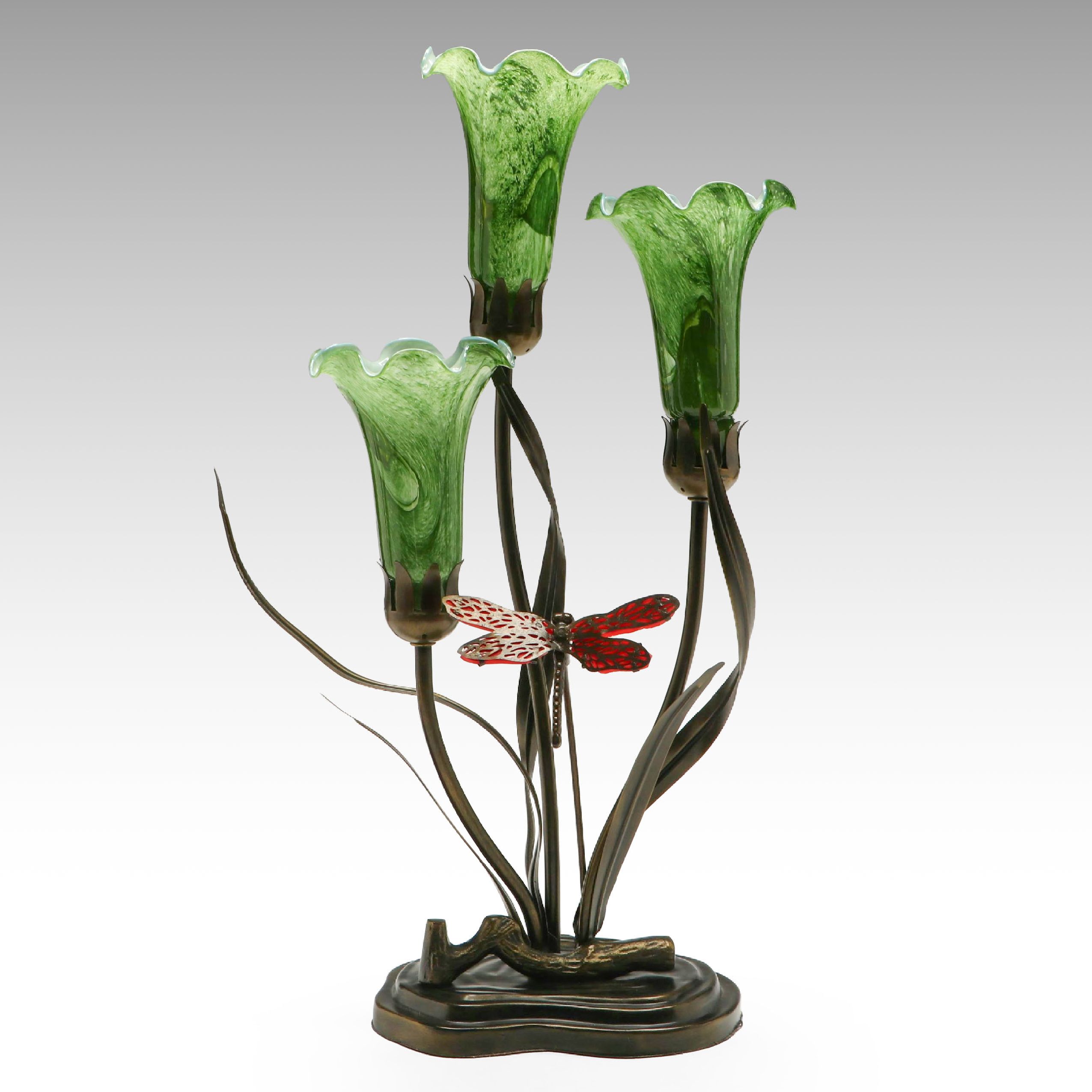 Art Nouveau Style Dragonfly and Lilies Accent Lamp, 21st Century