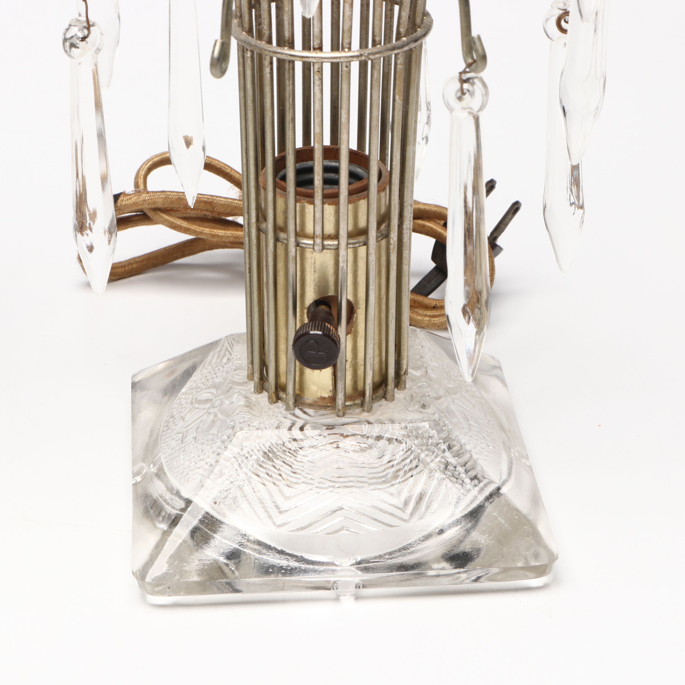 Pair of Hollywood Regency Crystal Fountain Style Accent Lamps