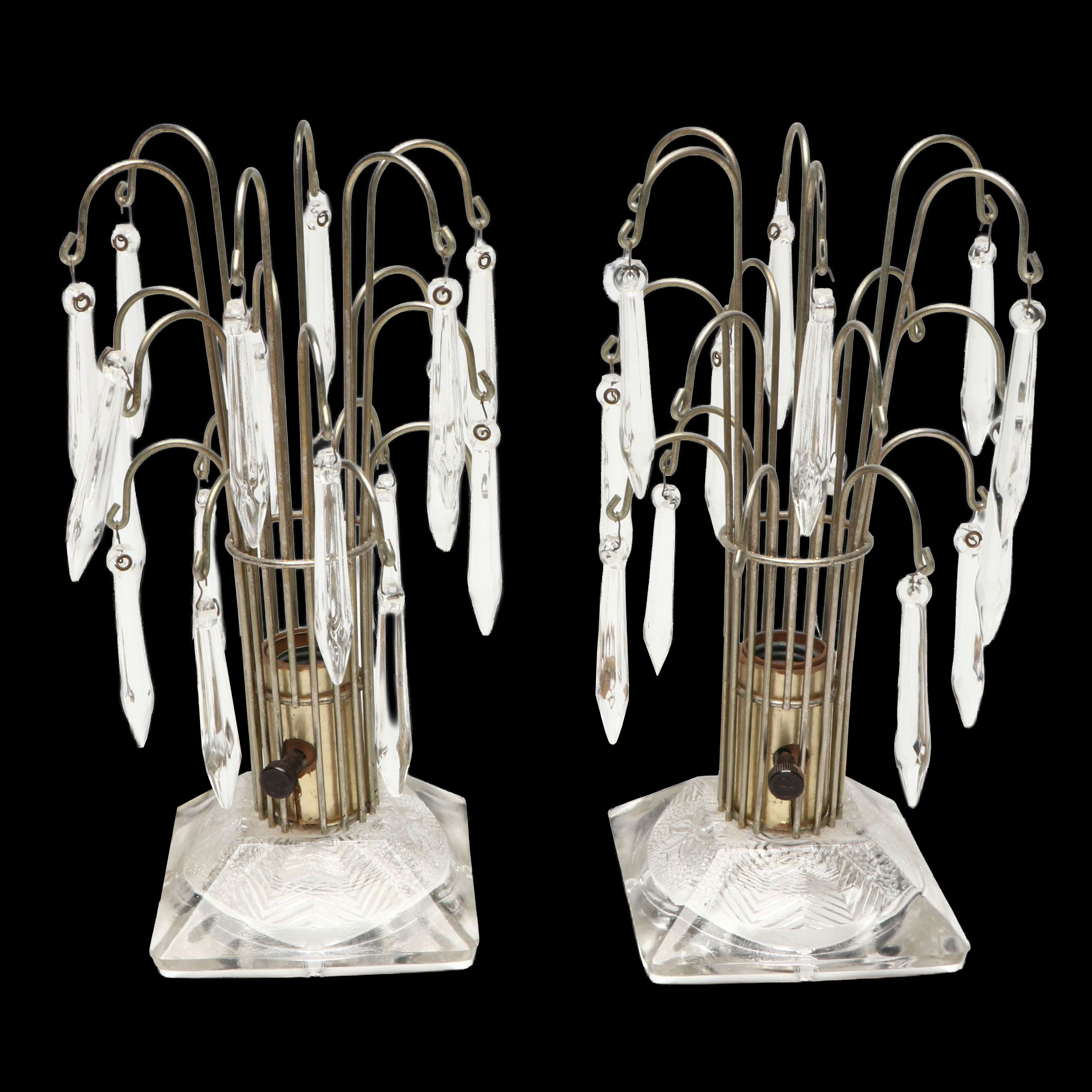 Pair of Hollywood Regency Crystal Fountain Style Accent Lamps