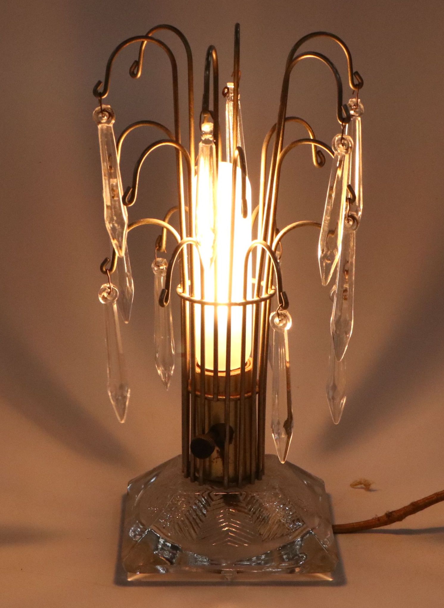 Pair of Hollywood Regency Crystal Fountain Style Accent Lamps
