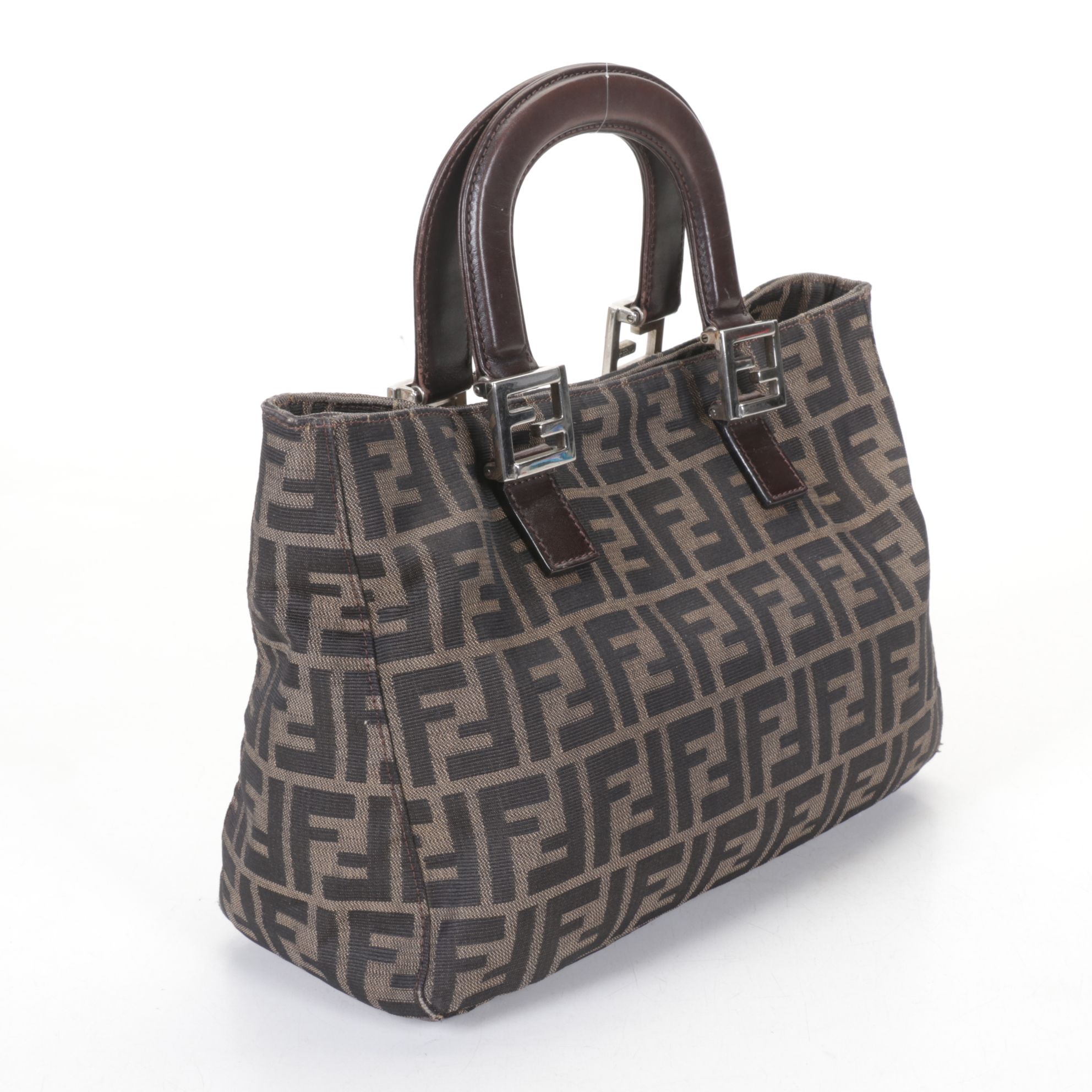 Fendi FF Zucca Jacquard Canvas and Leather Handbag