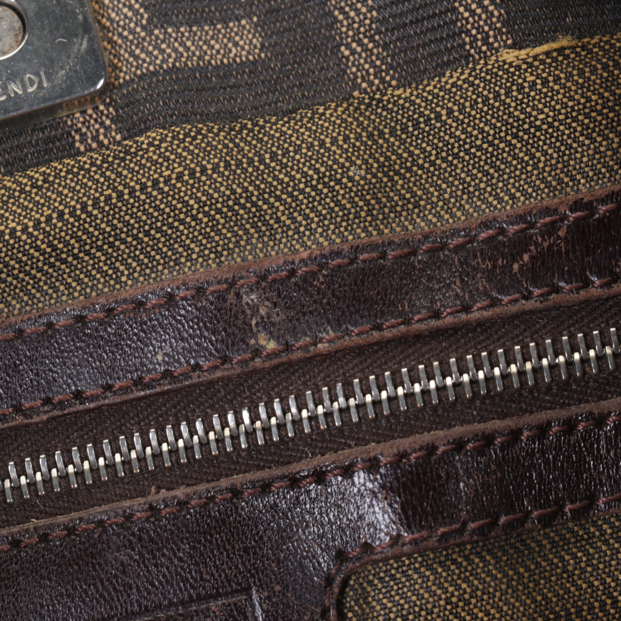 Fendi FF Zucca Jacquard Canvas and Leather Handbag