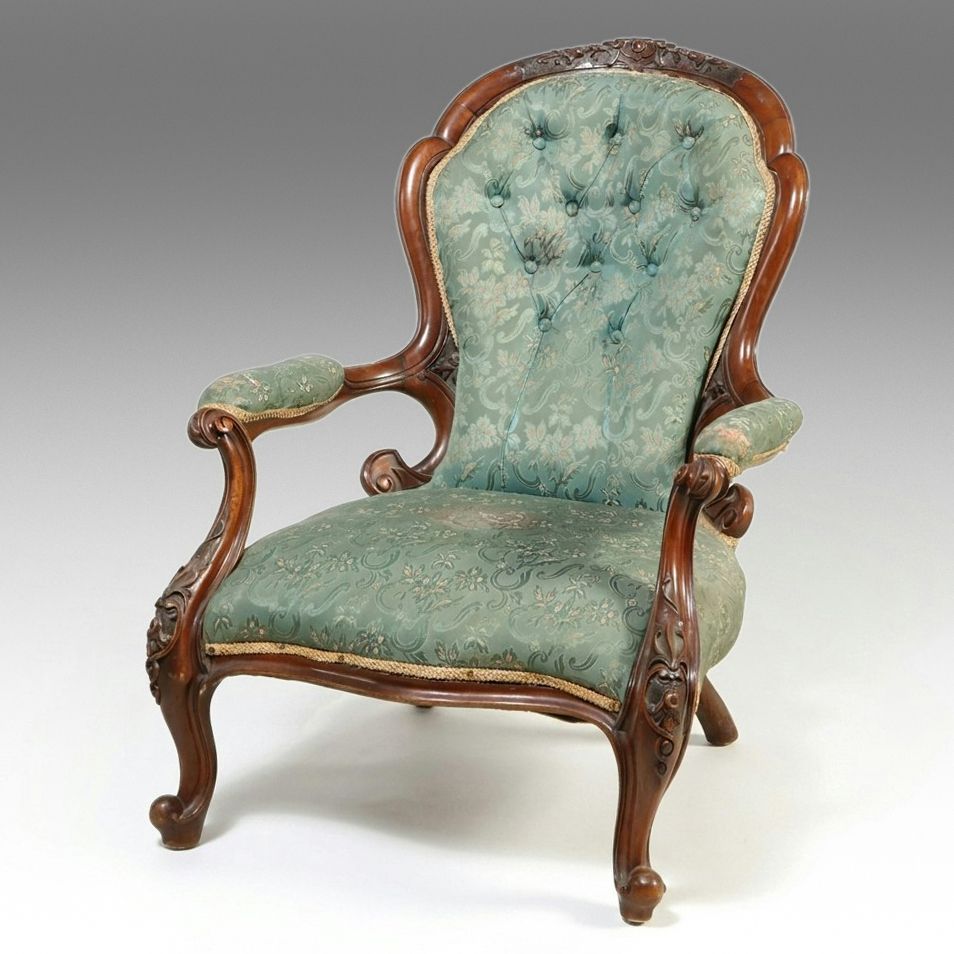 Victorian Rococo Revival Carved Walnut Gentlemen's Armchair, Mid-19th Century