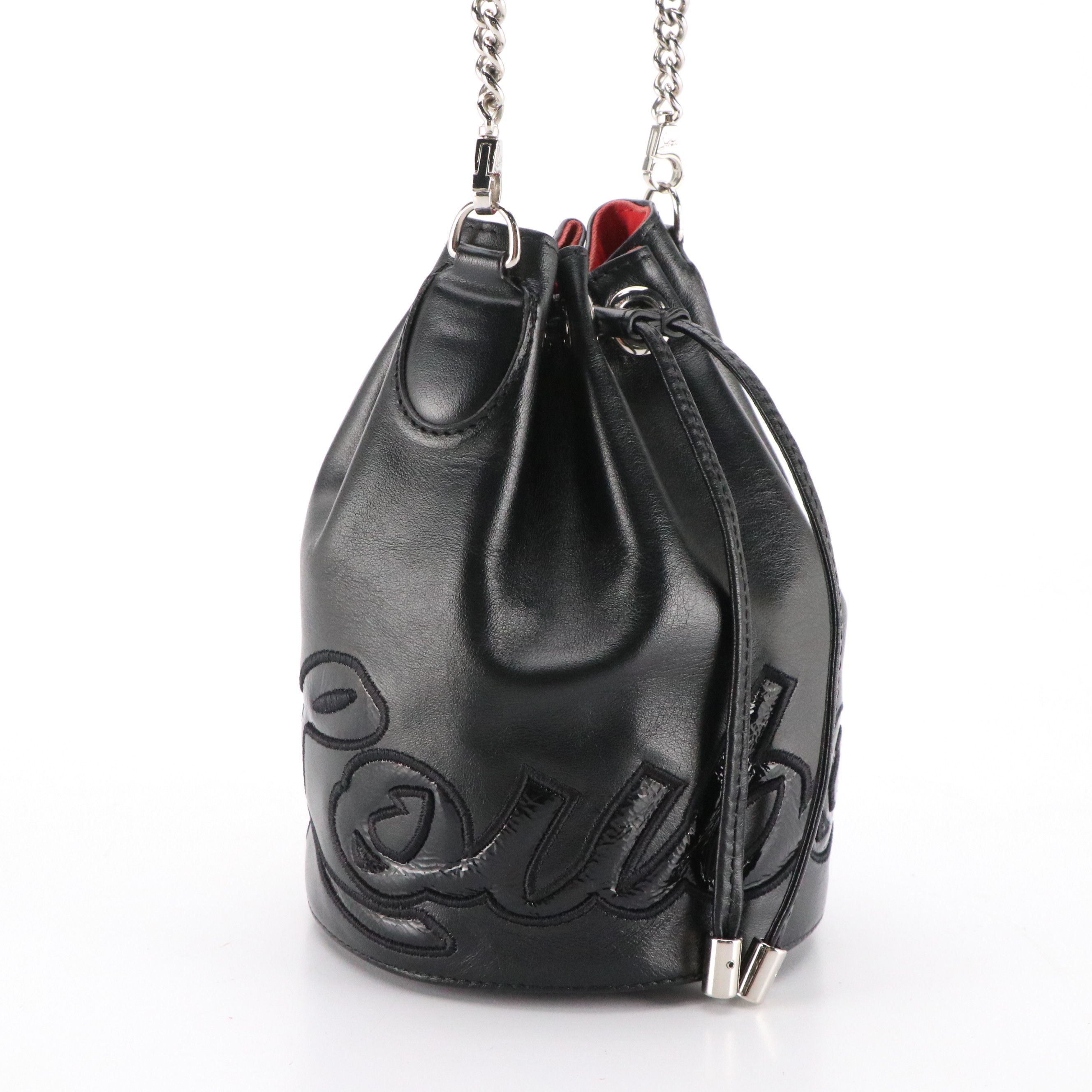 Christian Louboutin Marie Jane Mini Chain Strap Bucket Bag in Black Calfskin