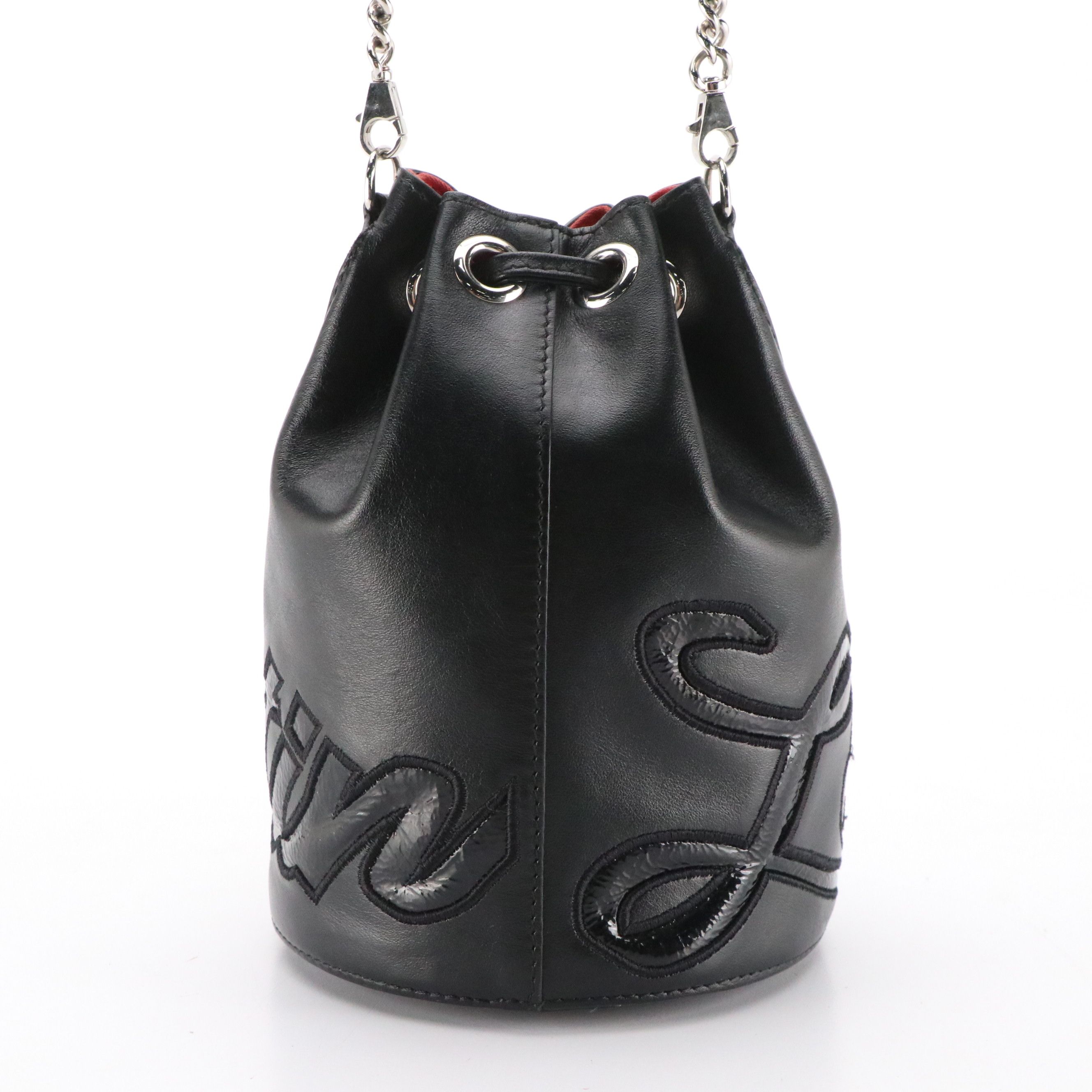 Christian Louboutin Marie Jane Mini Chain Strap Bucket Bag in Black Calfskin