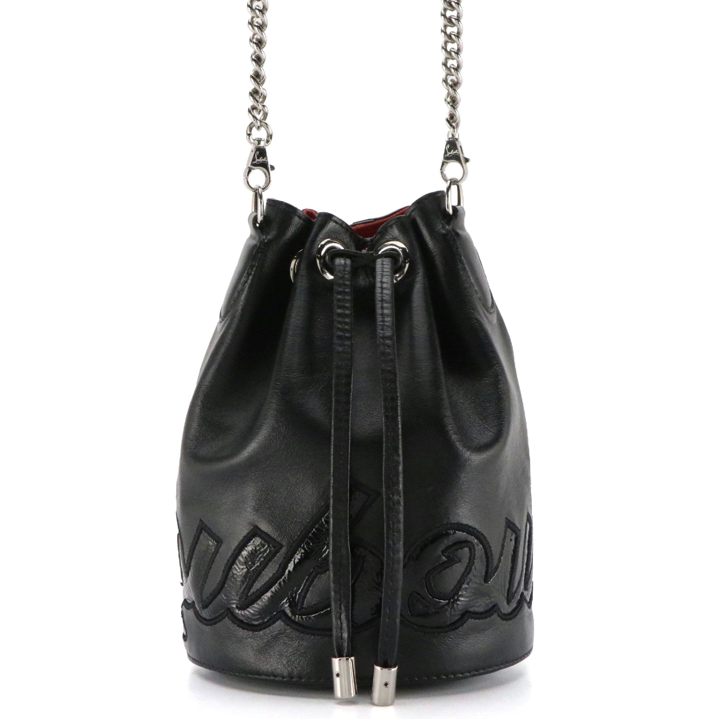 Christian Louboutin Marie Jane Mini Chain Strap Bucket Bag in Black Calfskin
