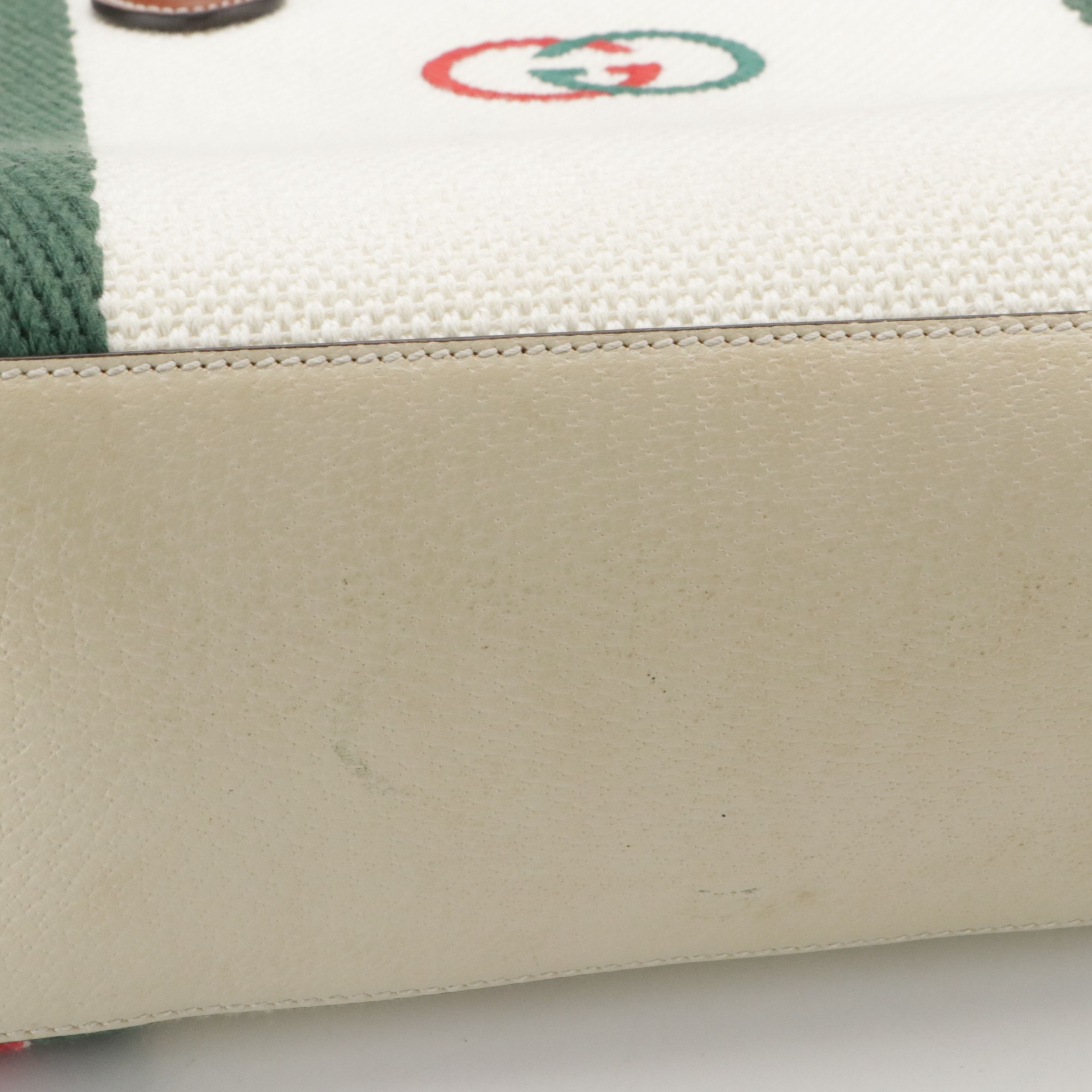 Gucci GG Two-Way Tote Bag in Web Stripe Canvas and Calfskin Leather Trim