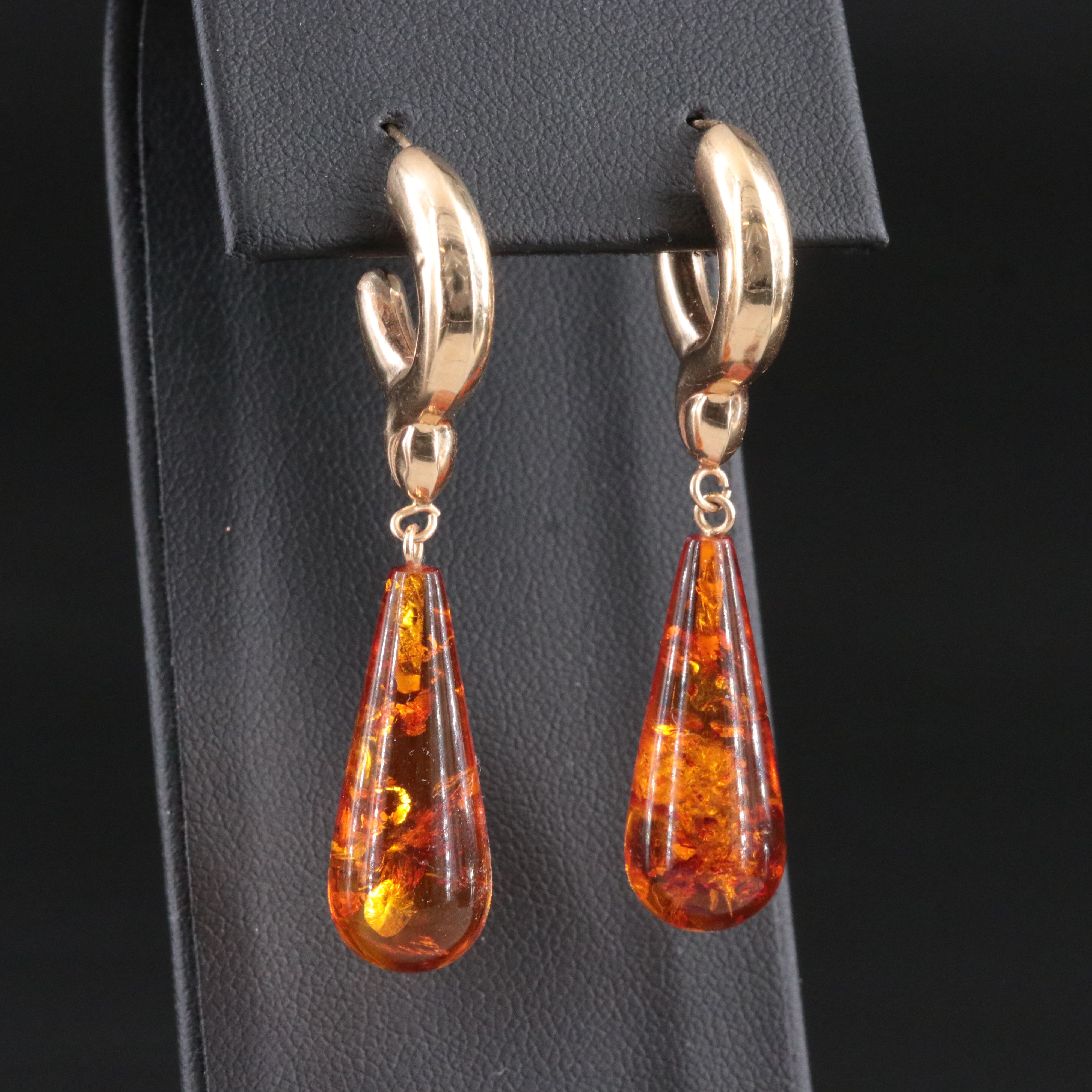14K Amber Dangle Earrings