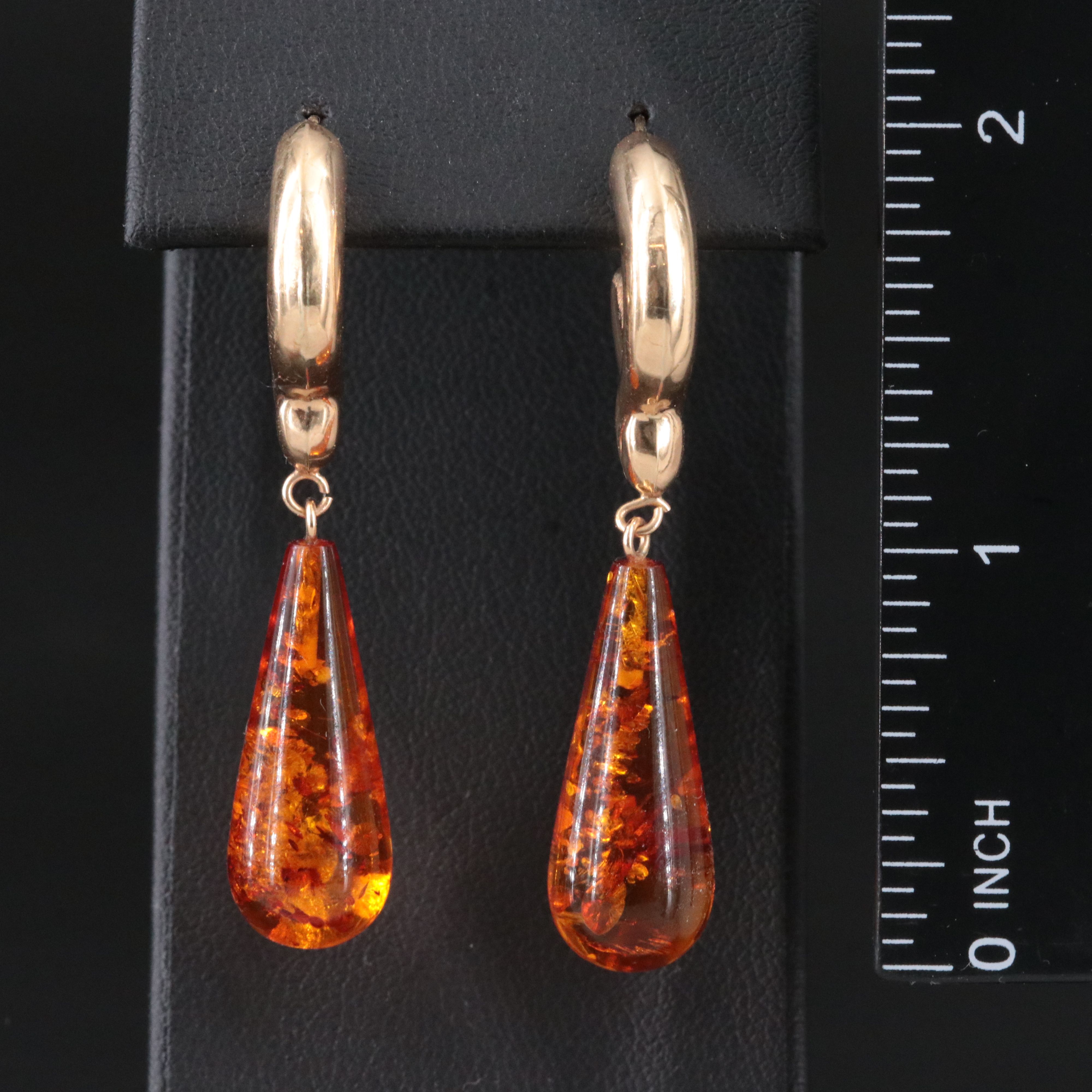 14K Amber Dangle Earrings