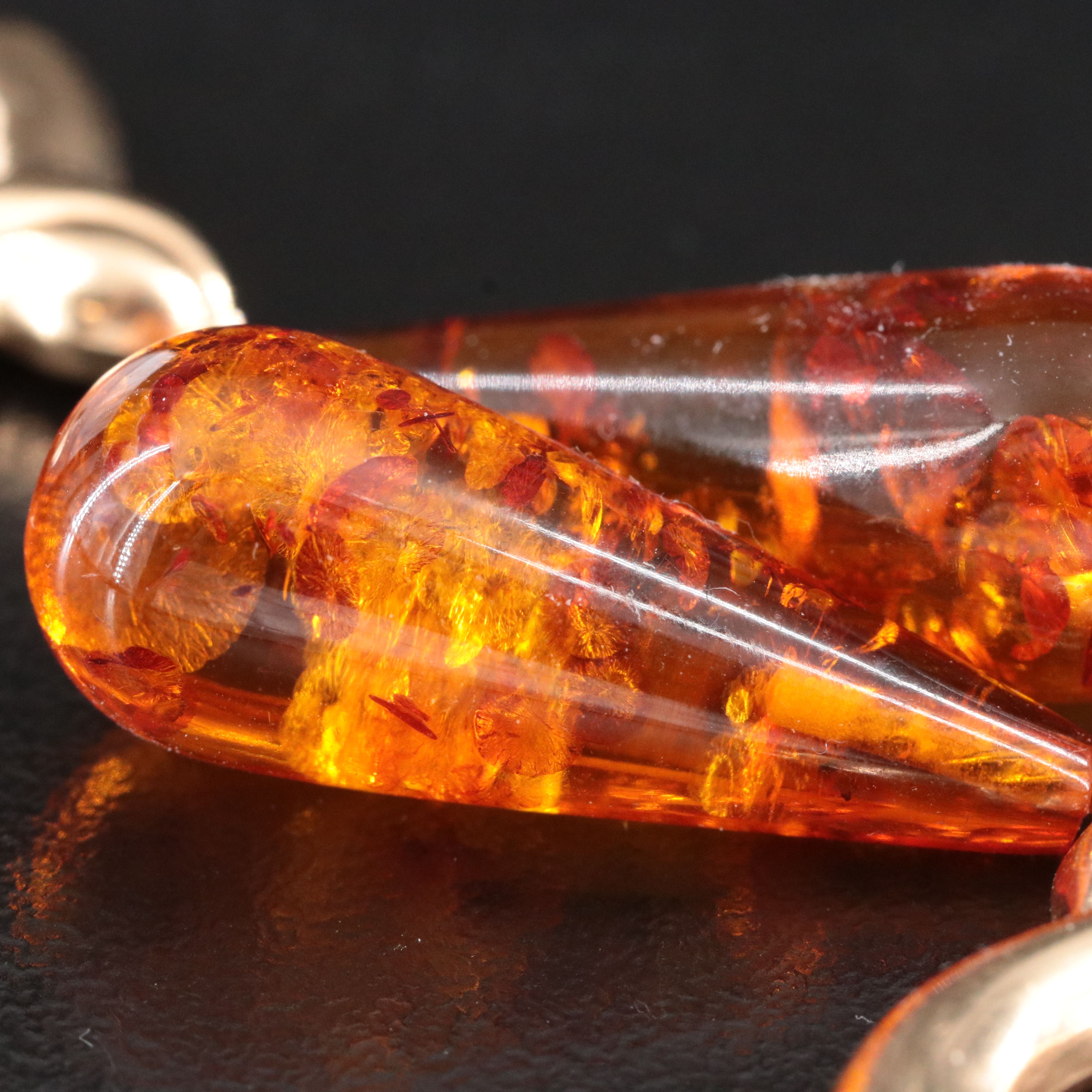 14K Amber Dangle Earrings