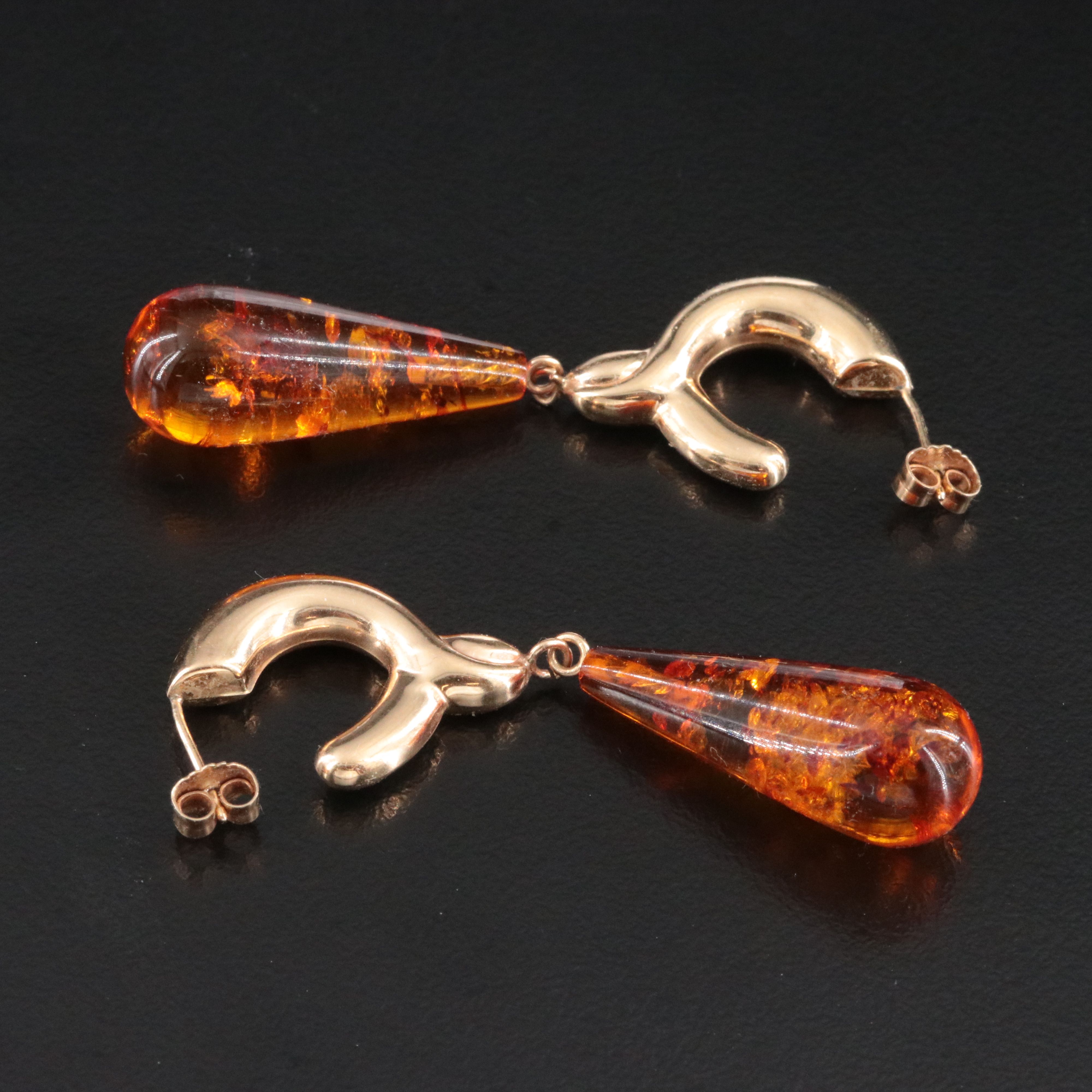 14K Amber Dangle Earrings