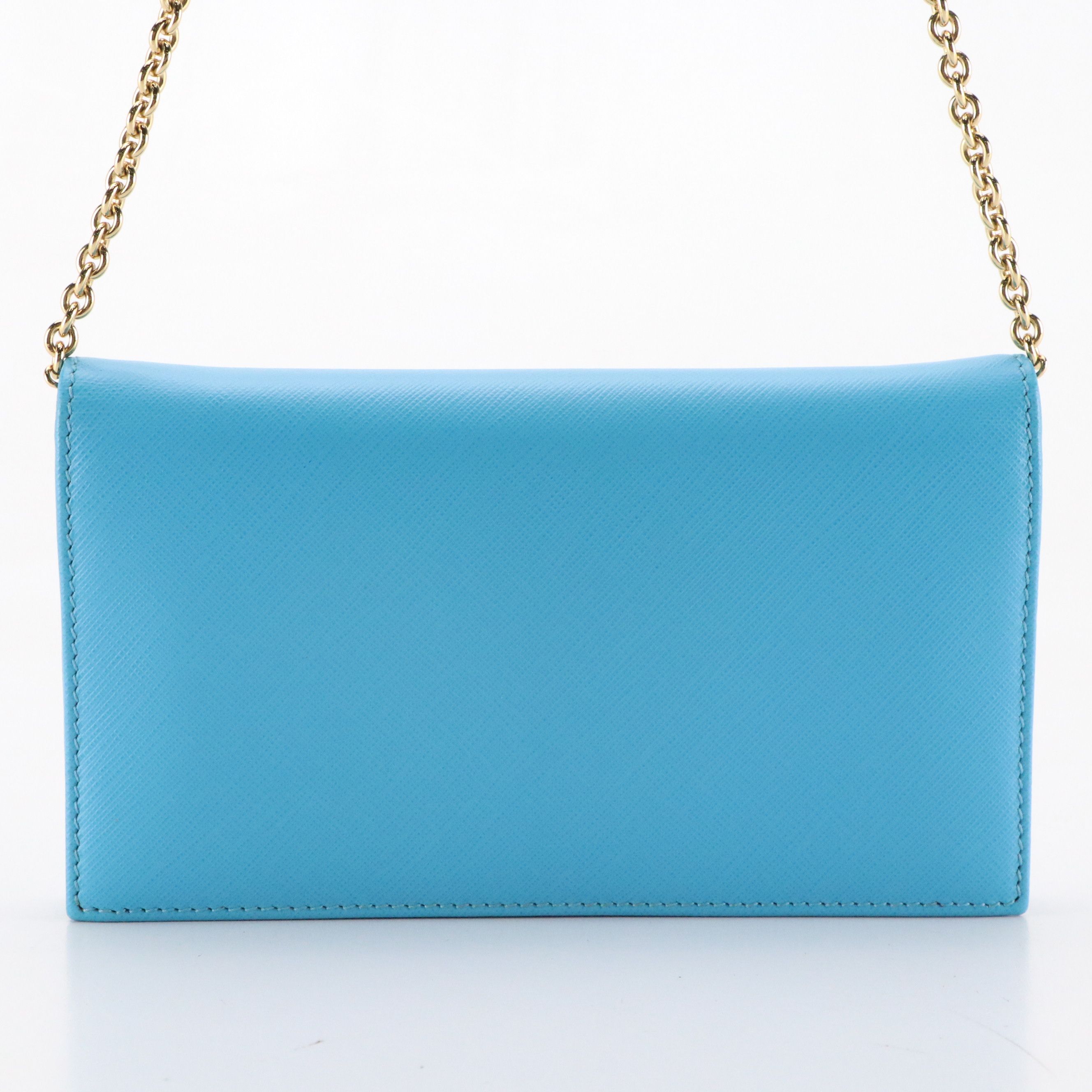 Salvatore Ferragamo Vara Bow Crossbody Wallet on Chain in Blue Grained Leather