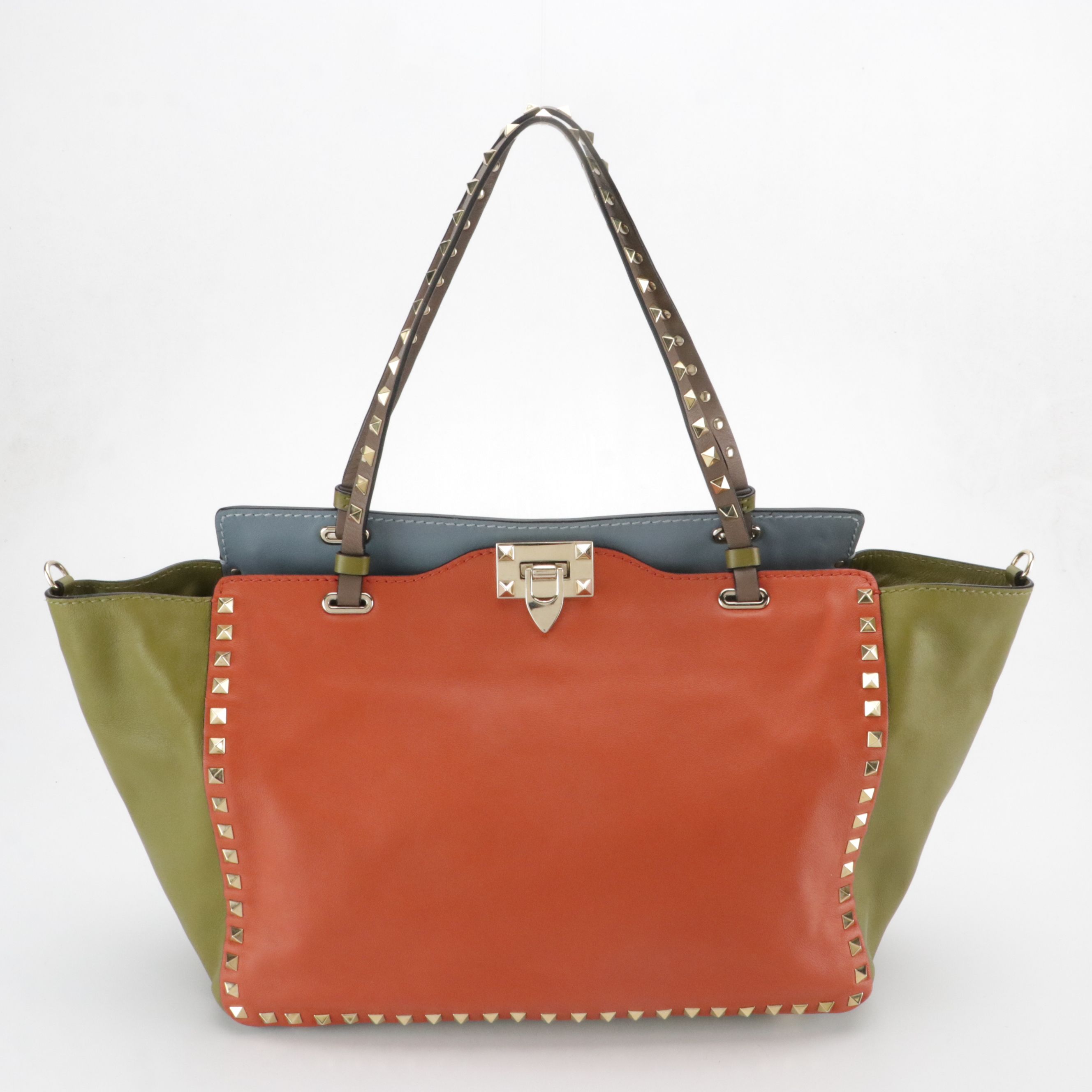 Valentino Garavani Medium Rockstud Trapeze Two-Way Tote in Colorblock Leather