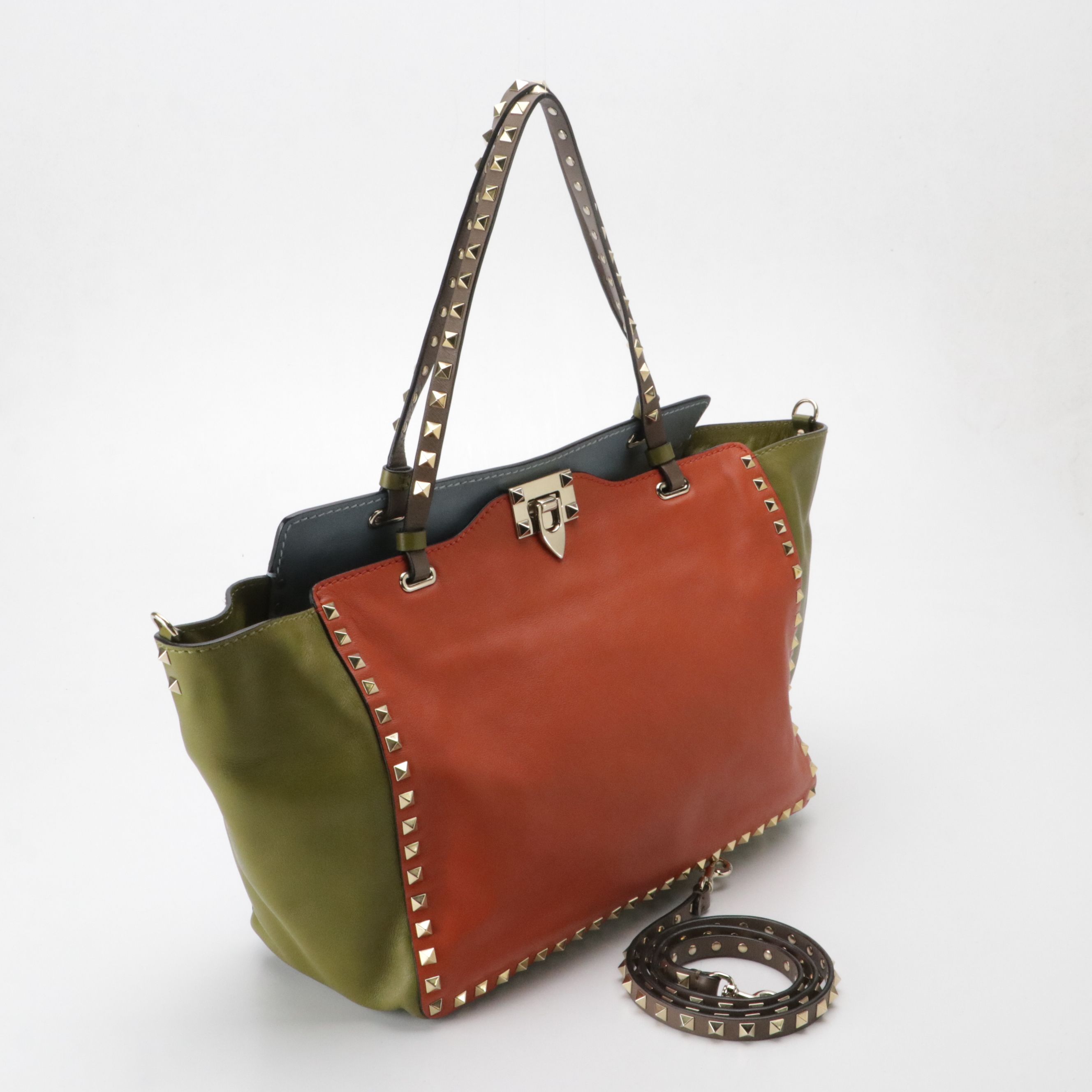 Valentino Garavani Medium Rockstud Trapeze Two-Way Tote in Colorblock Leather