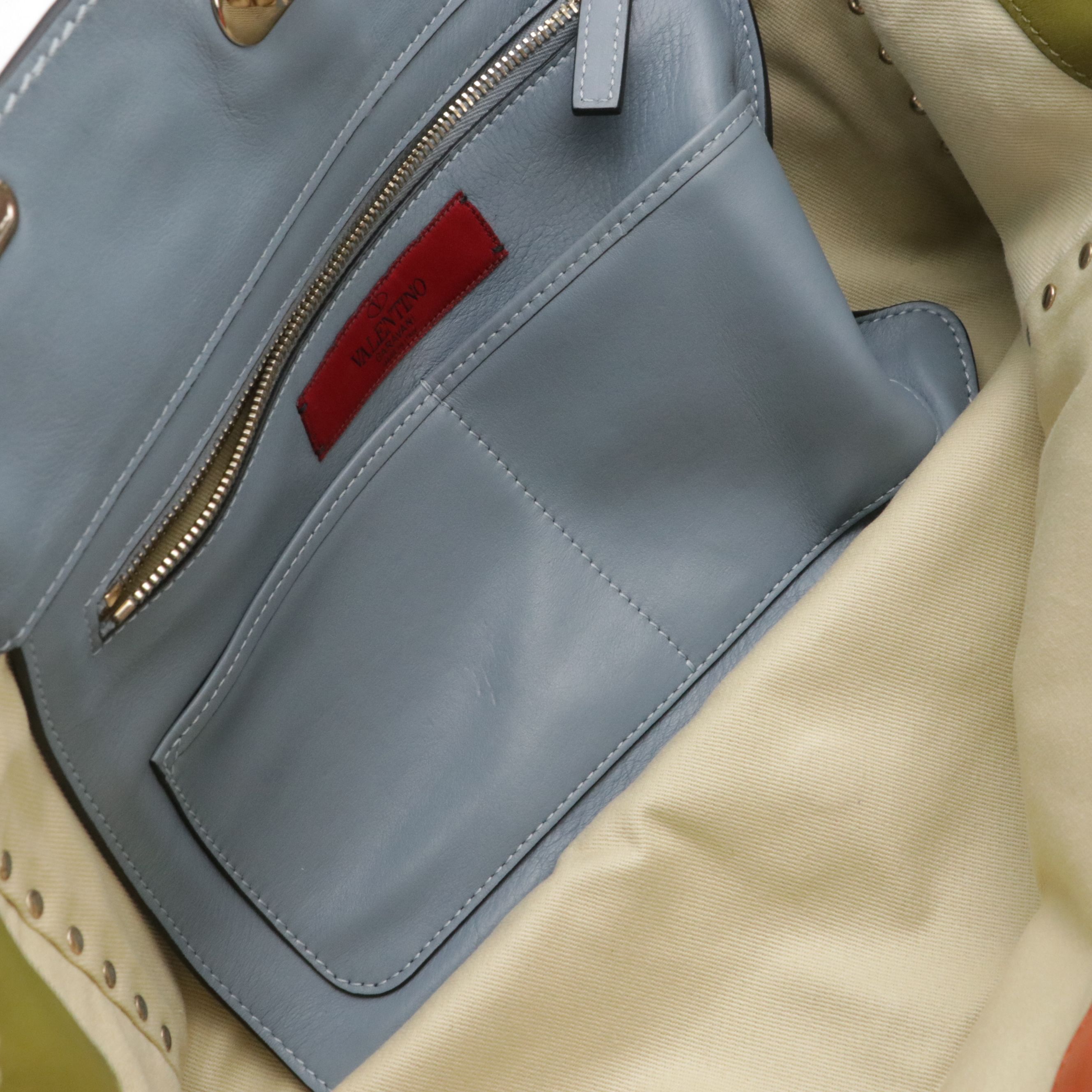 Valentino Garavani Medium Rockstud Trapeze Two-Way Tote in Colorblock Leather